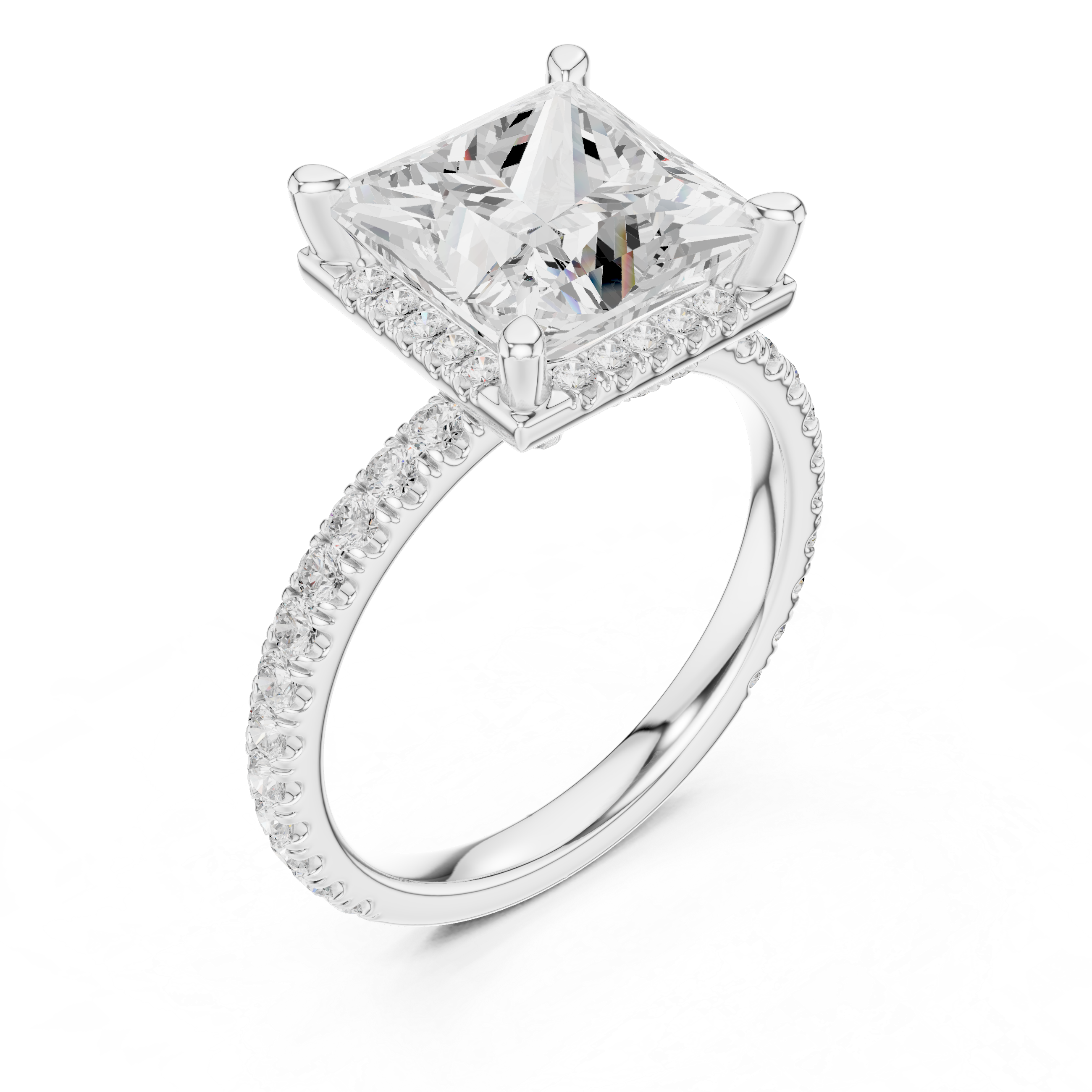 Princess Cut Engagement Ring with Hidden Halo
