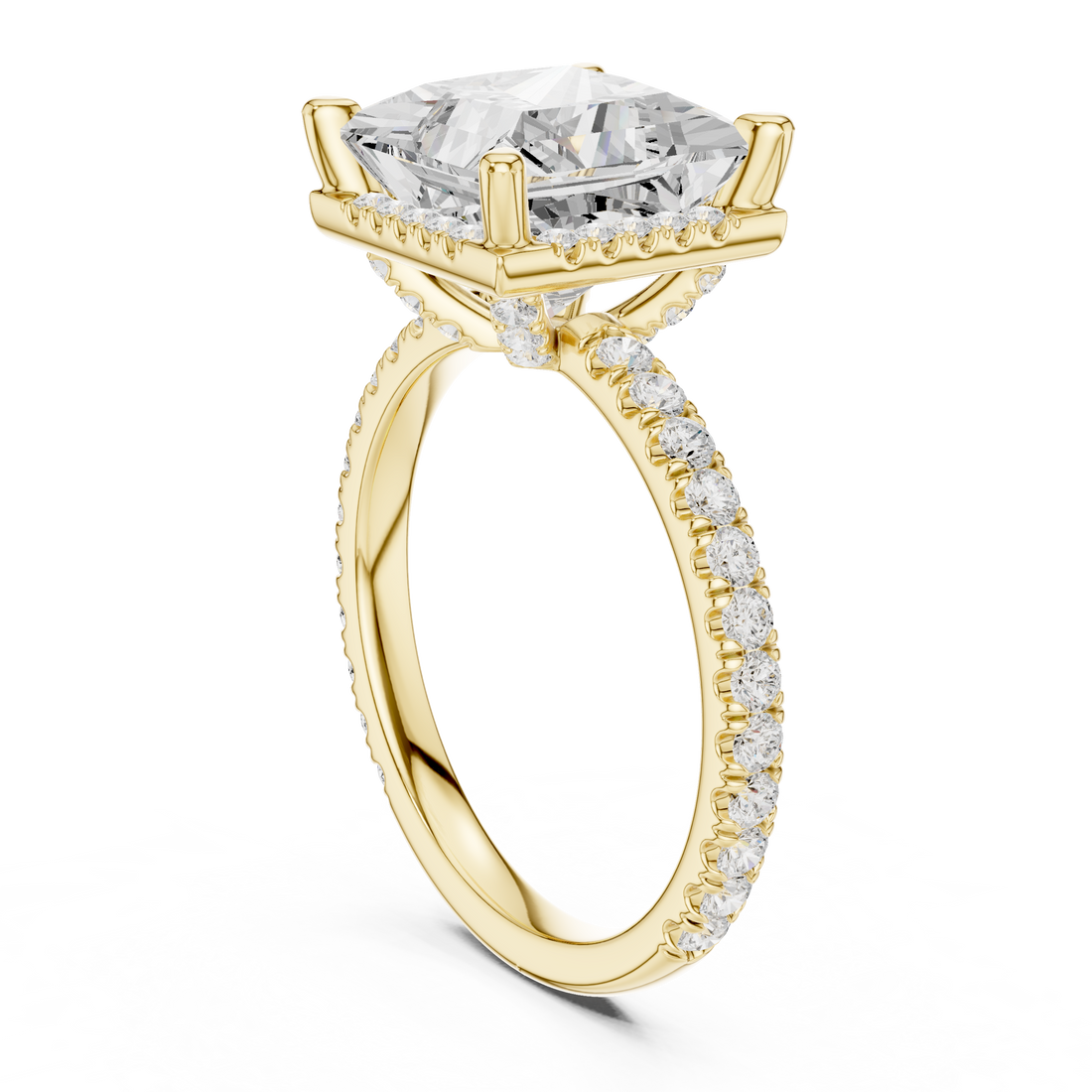Princess Cut Engagement Ring with Hidden Halo