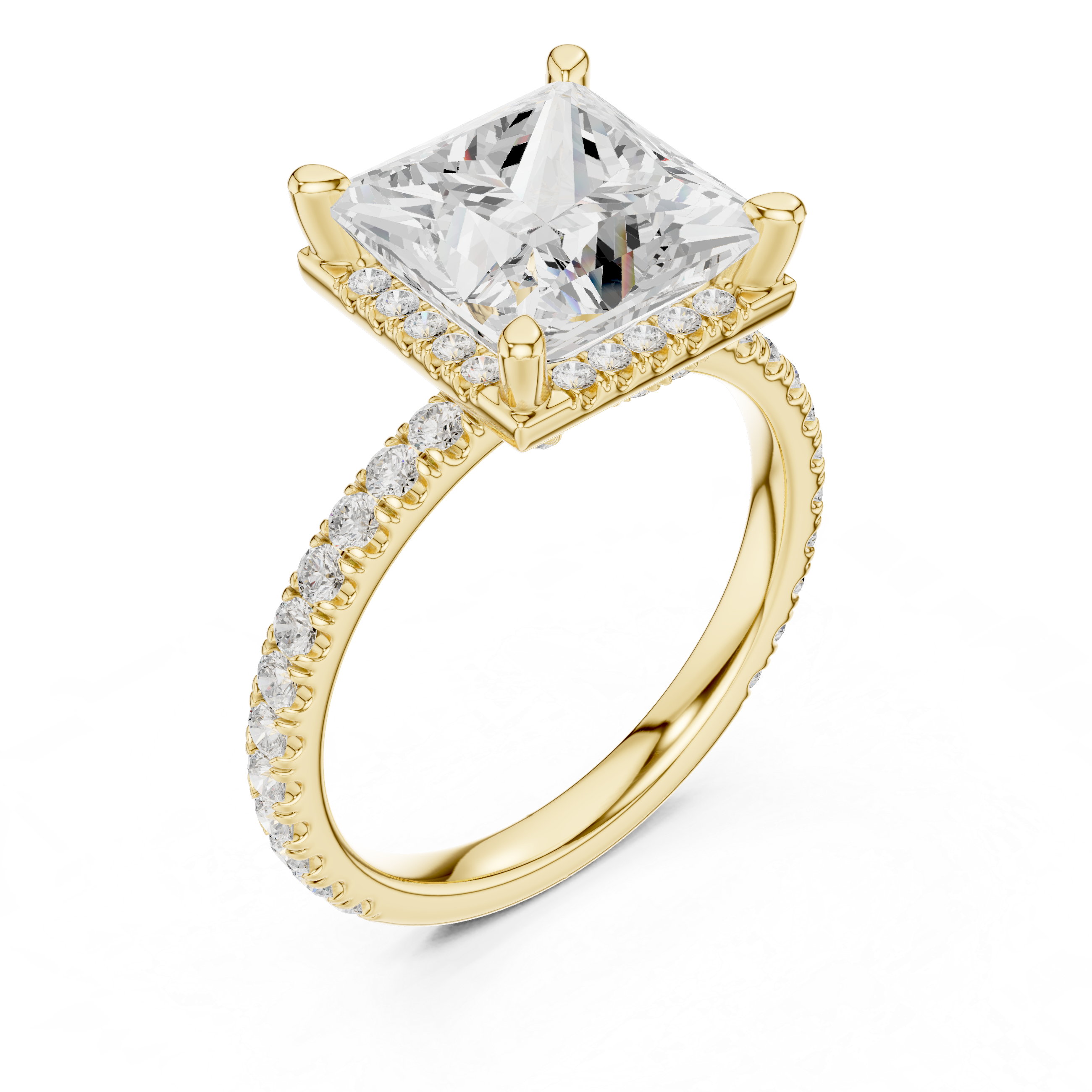 Princess Cut Engagement Ring with Hidden Halo