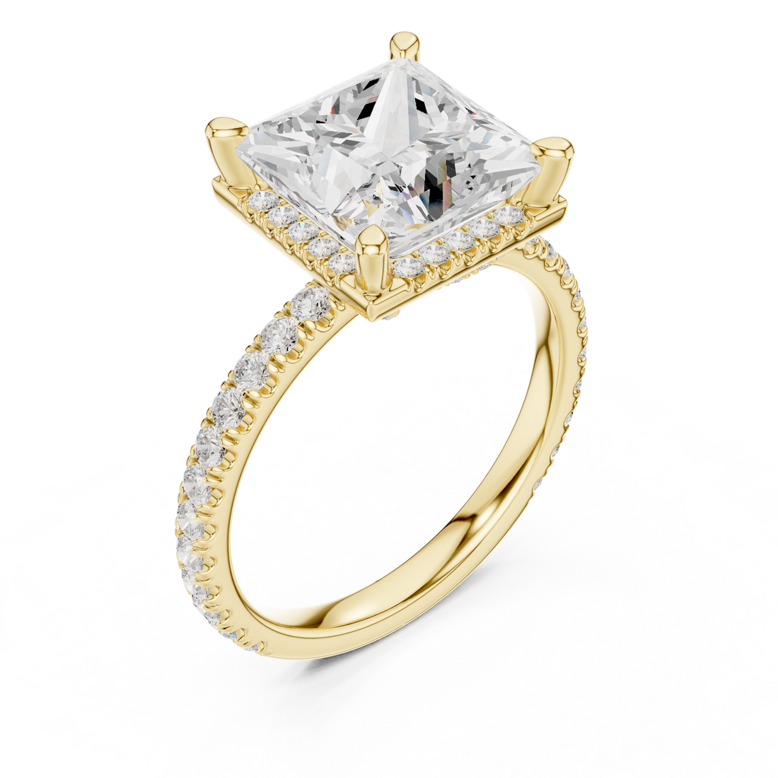 Princess Cut Engagement Ring with Hidden Halo