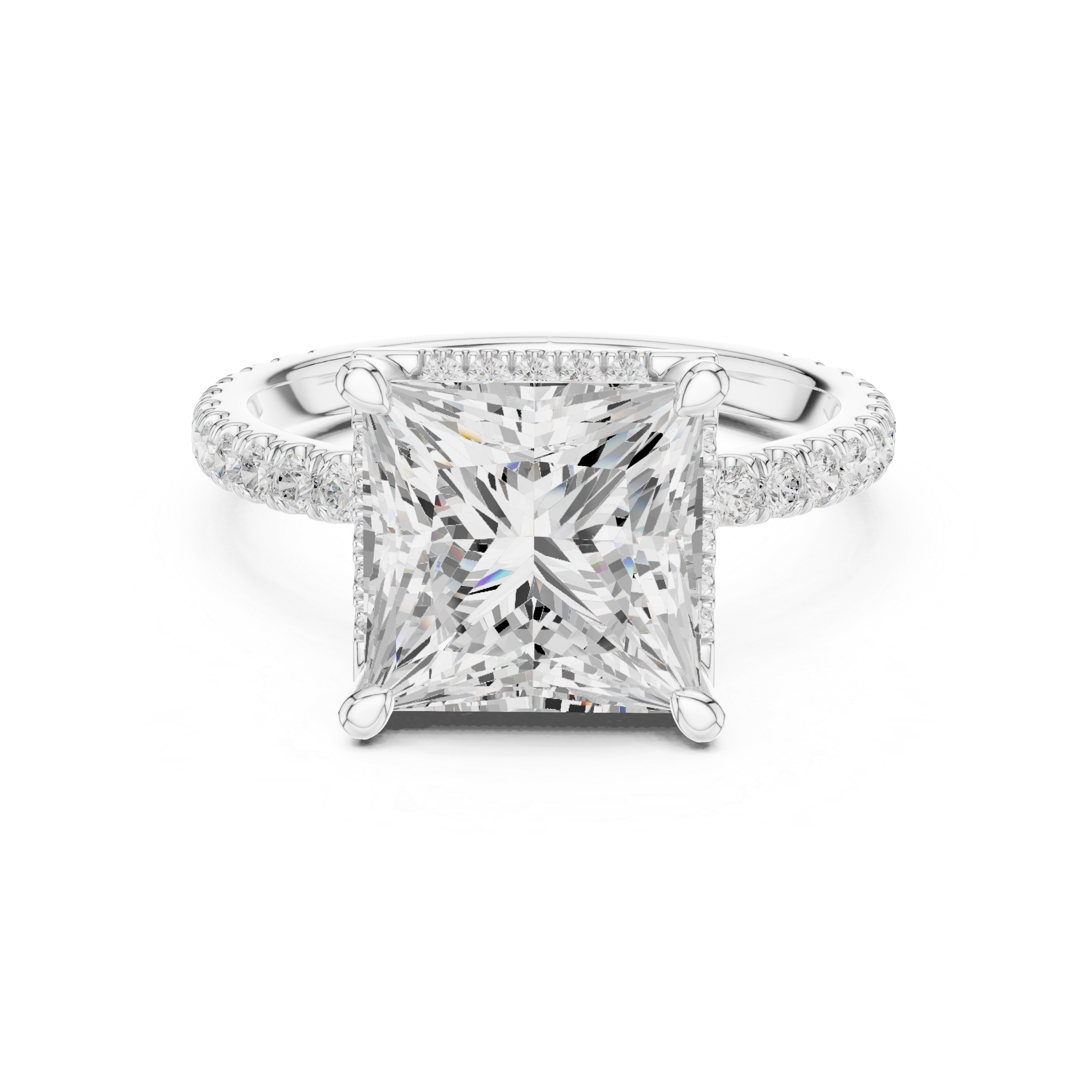 Princess Cut Engagement Ring with Hidden Halo