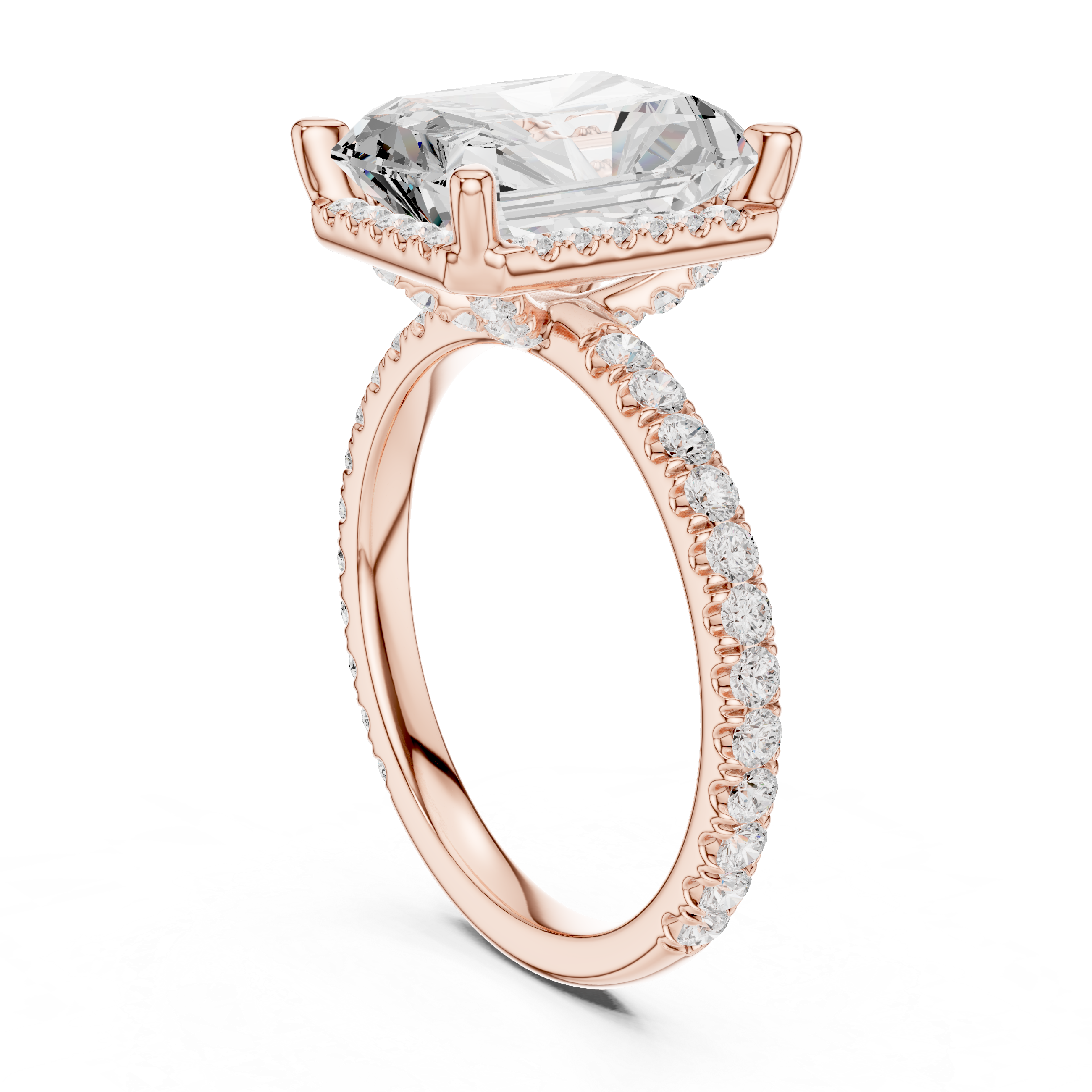 Radiant Cut Engagement Ring with Hidden Halo