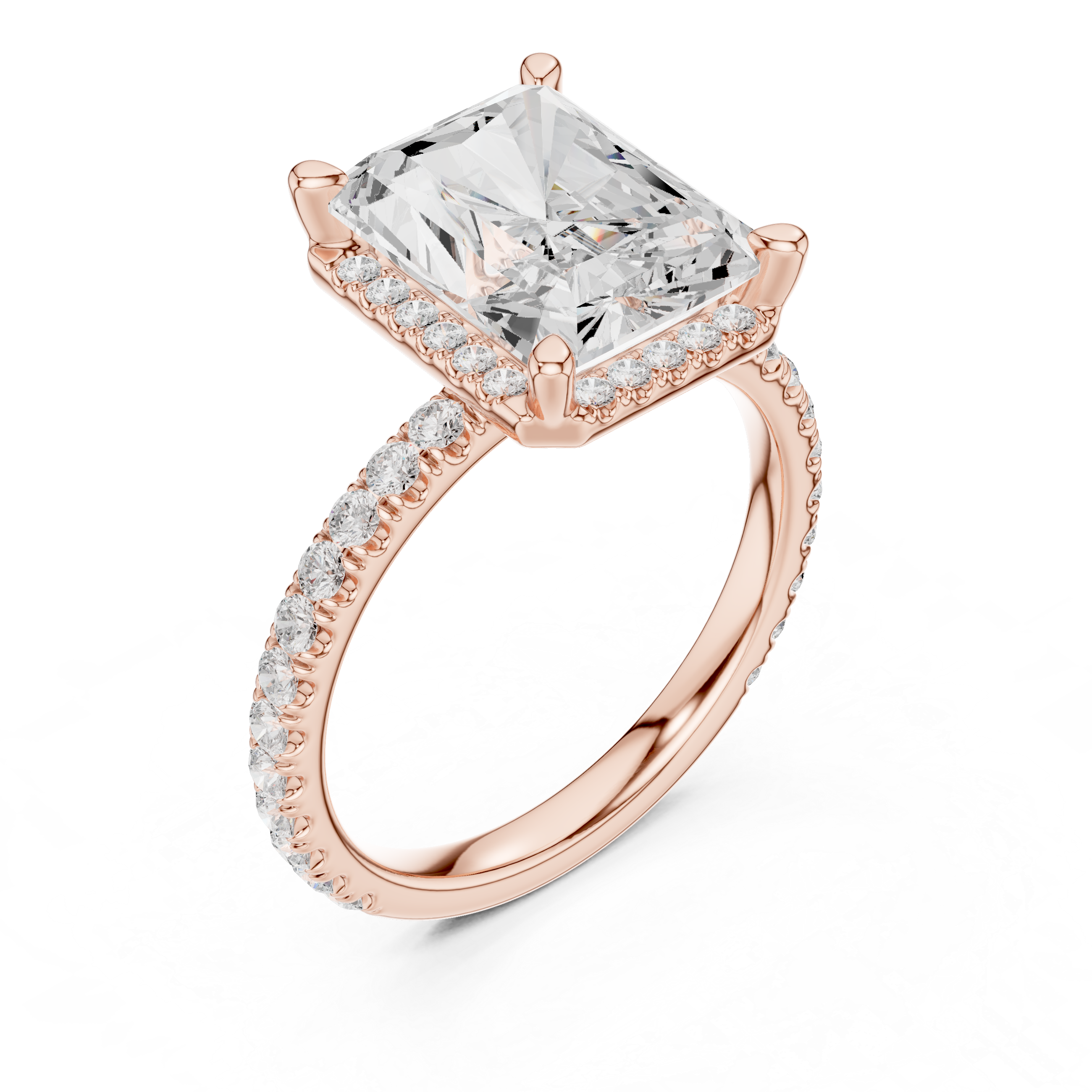 Radiant Cut Engagement Ring with Hidden Halo