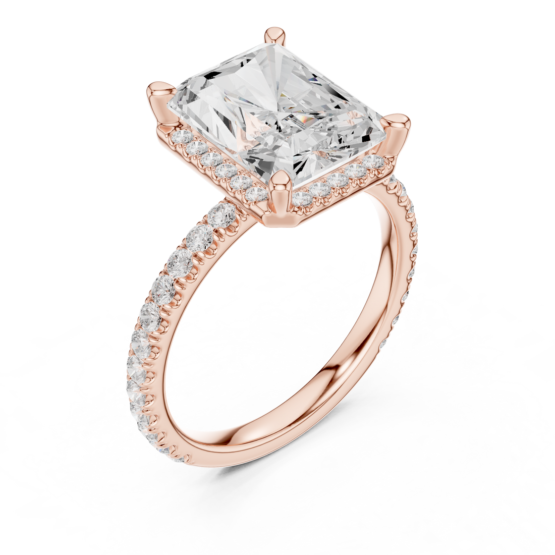 Radiant Cut Engagement Ring with Hidden Halo