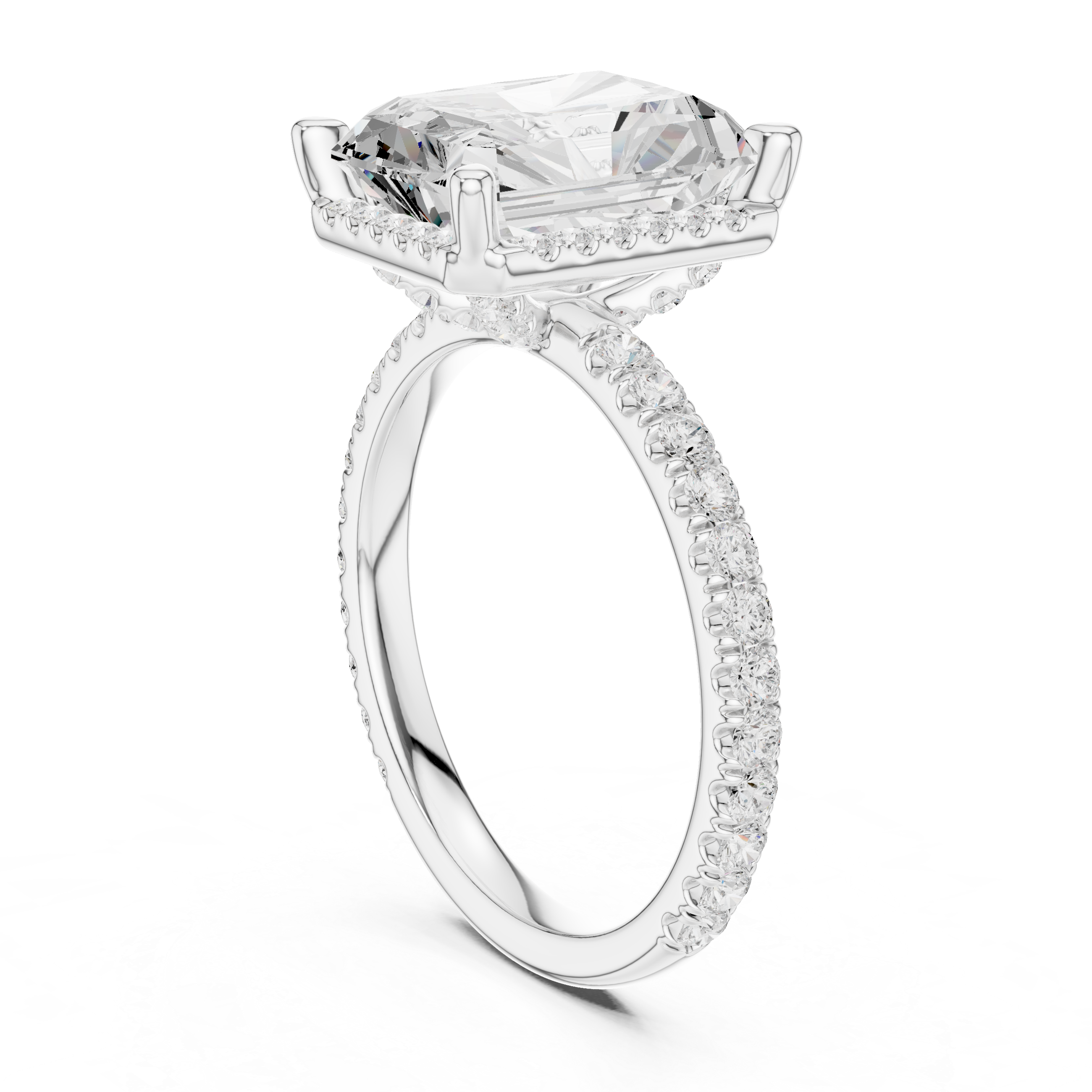 Radiant Cut Engagement Ring with Hidden Halo