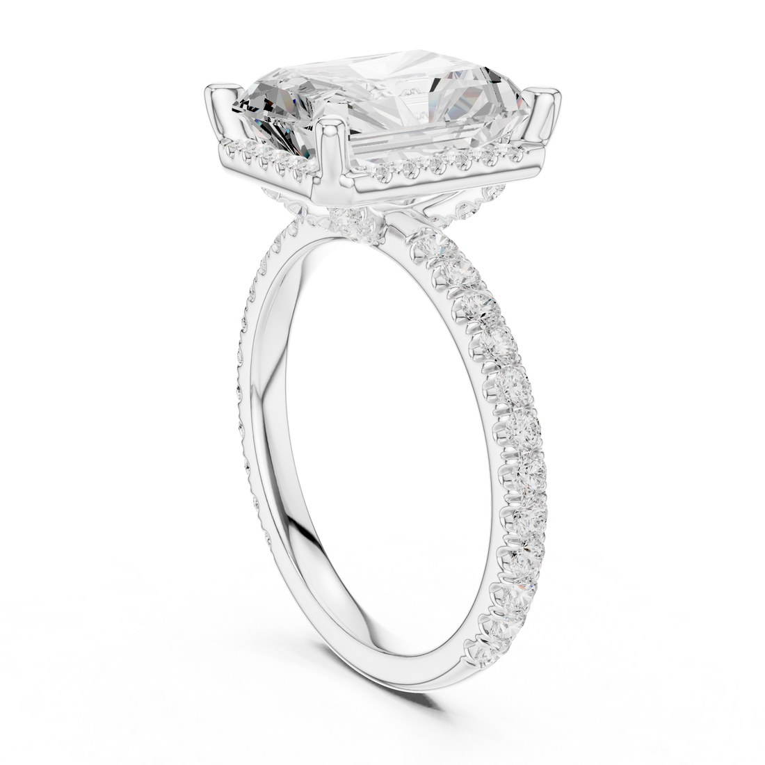 Radiant Cut Engagement Ring with Hidden Halo