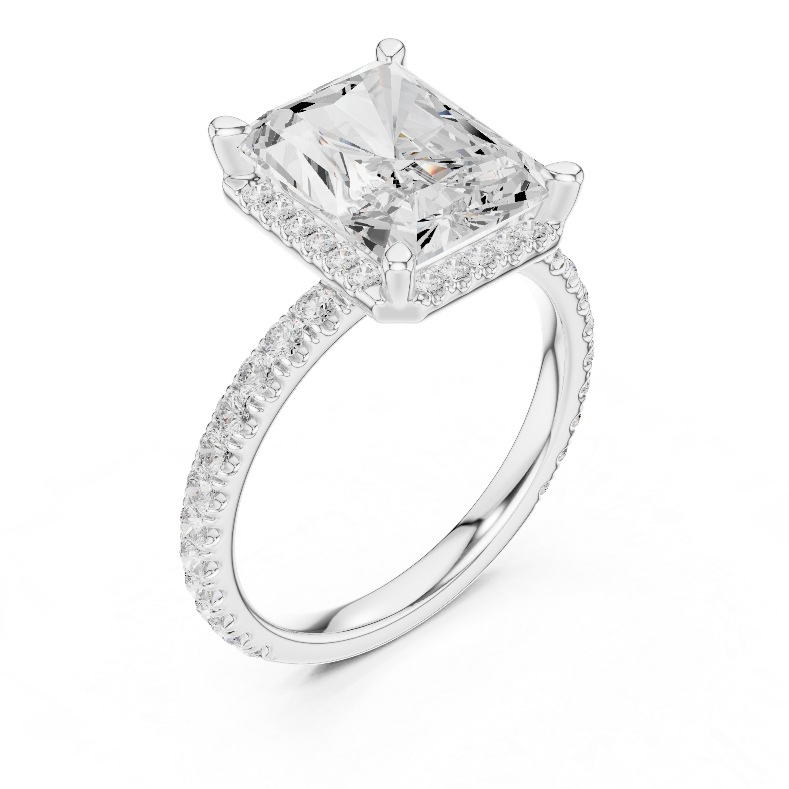 Radiant Cut Engagement Ring with Hidden Halo