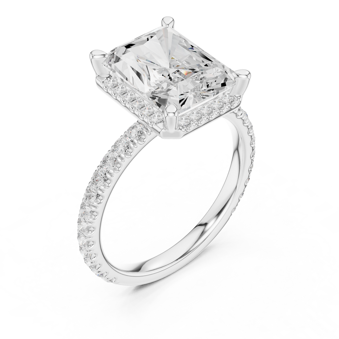 Radiant Cut Engagement Ring with Hidden Halo