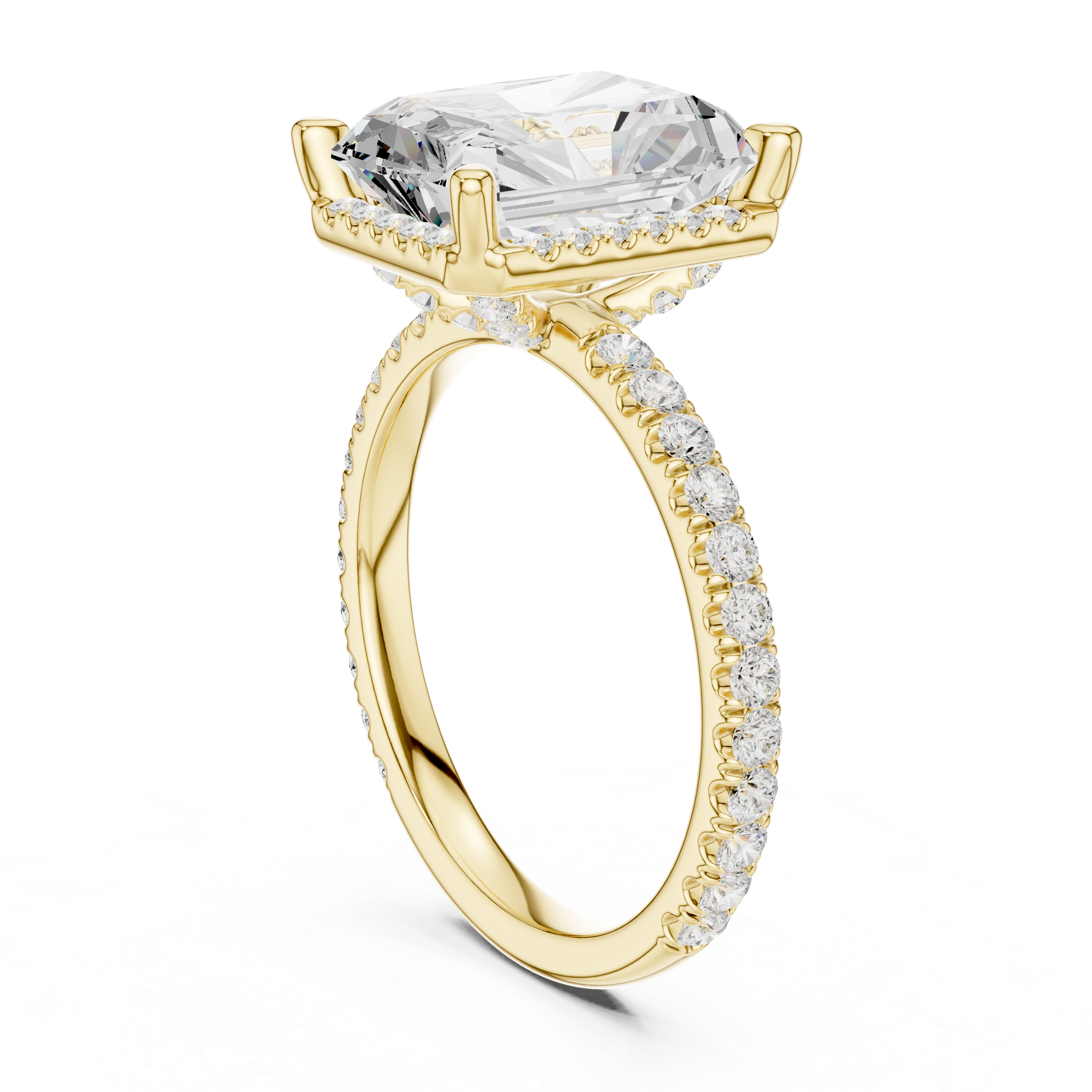 Radiant Cut Engagement Ring with Hidden Halo