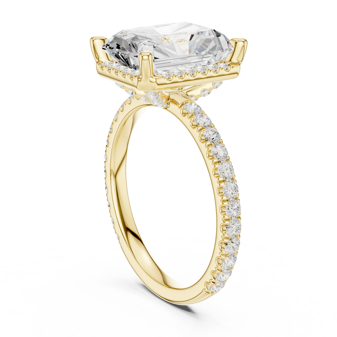 Radiant Cut Engagement Ring with Hidden Halo