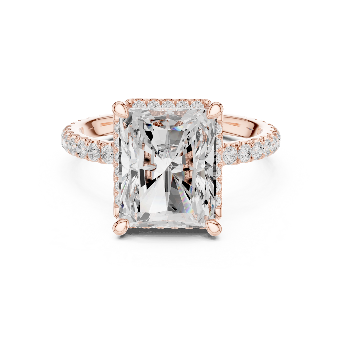 Radiant Cut Engagement Ring with Hidden Halo