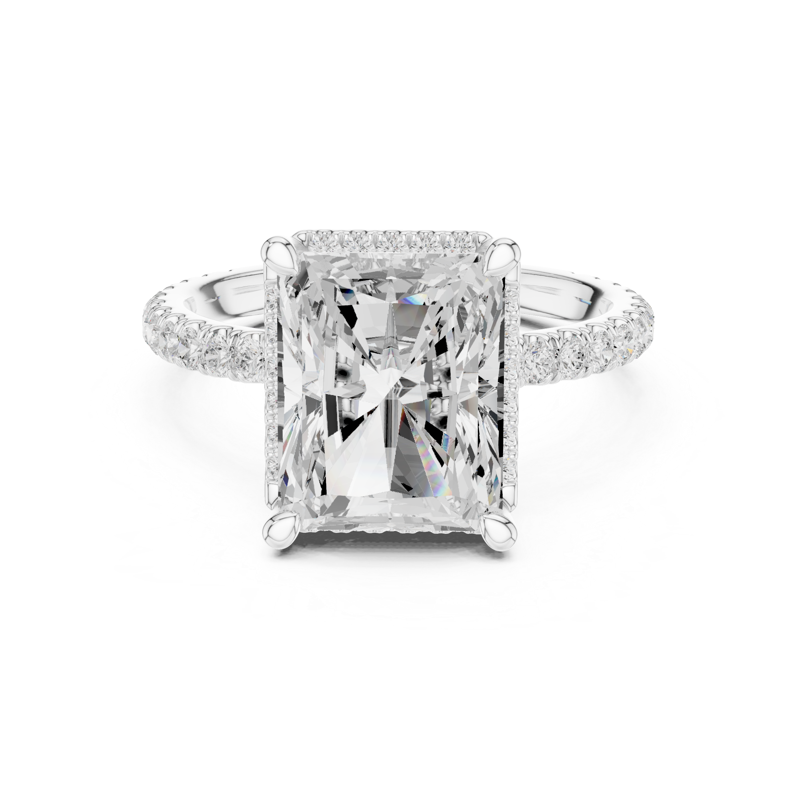 Radiant Cut Engagement Ring with Hidden Halo