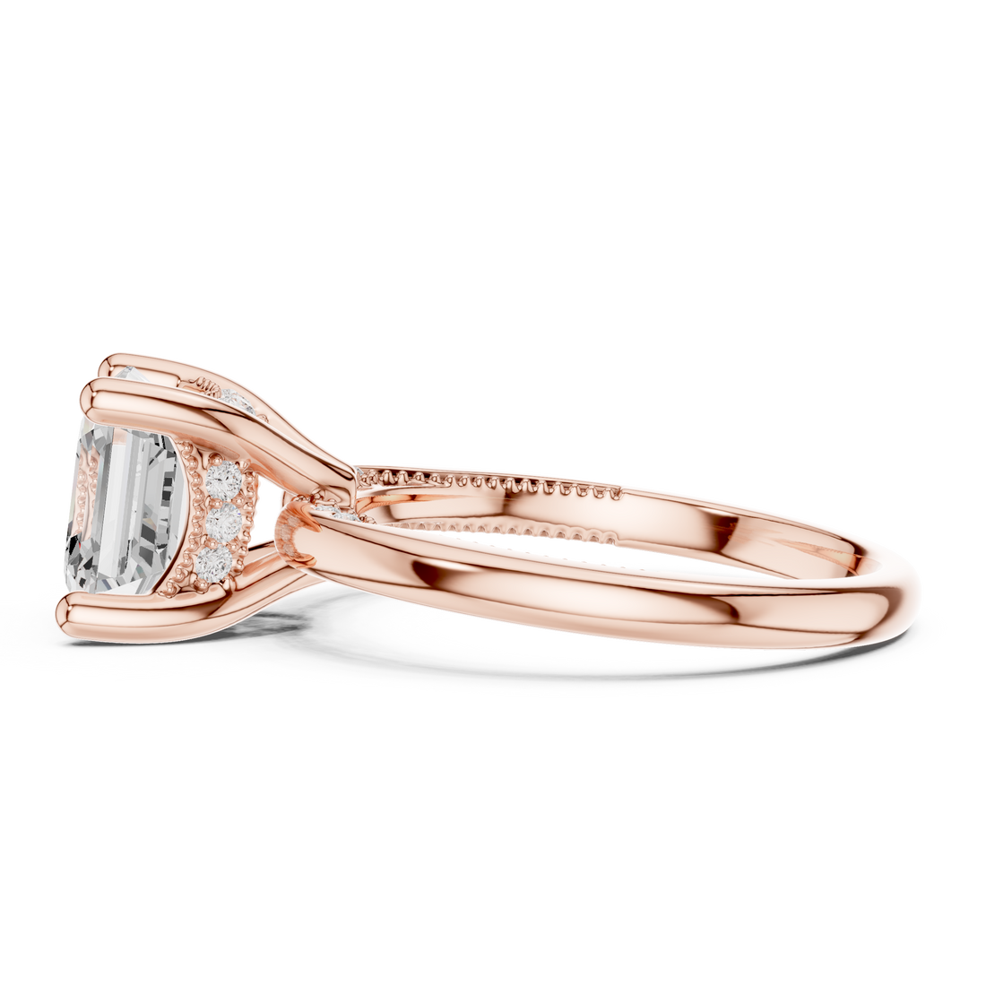 Asscher Cut Engagement Ring with Twisted Split Shank and Hidden Halo