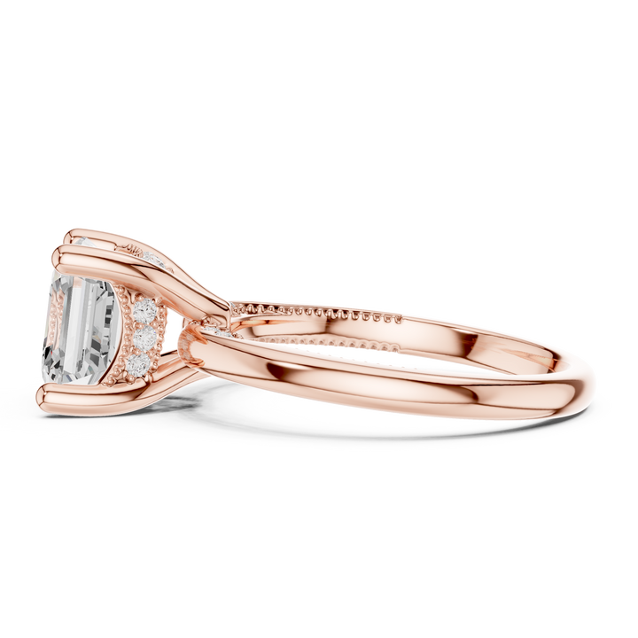 Asscher Cut Engagement Ring with Twisted Split Shank and Hidden Halo
