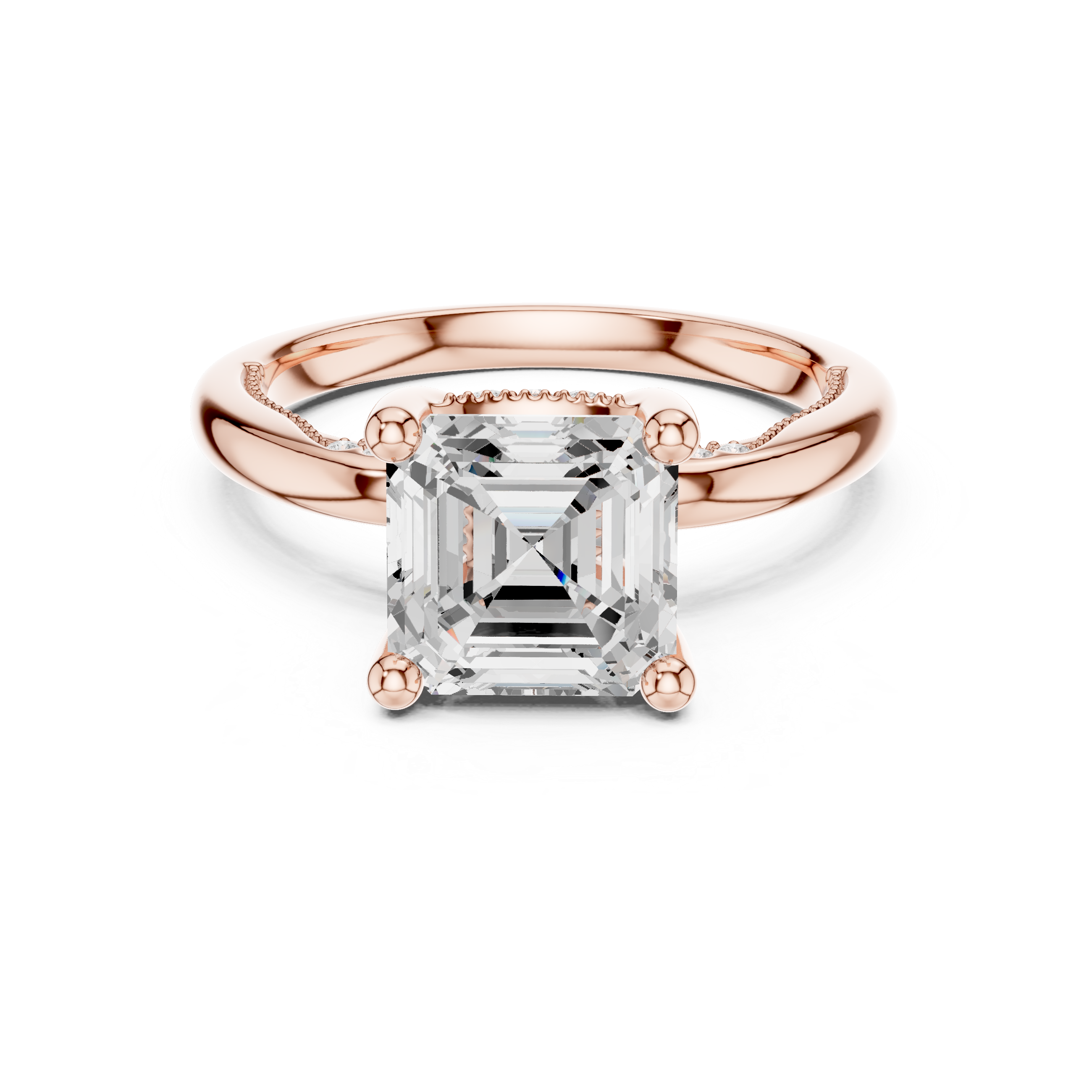 Asscher Cut Engagement Ring with Twisted Split Shank and Hidden Halo