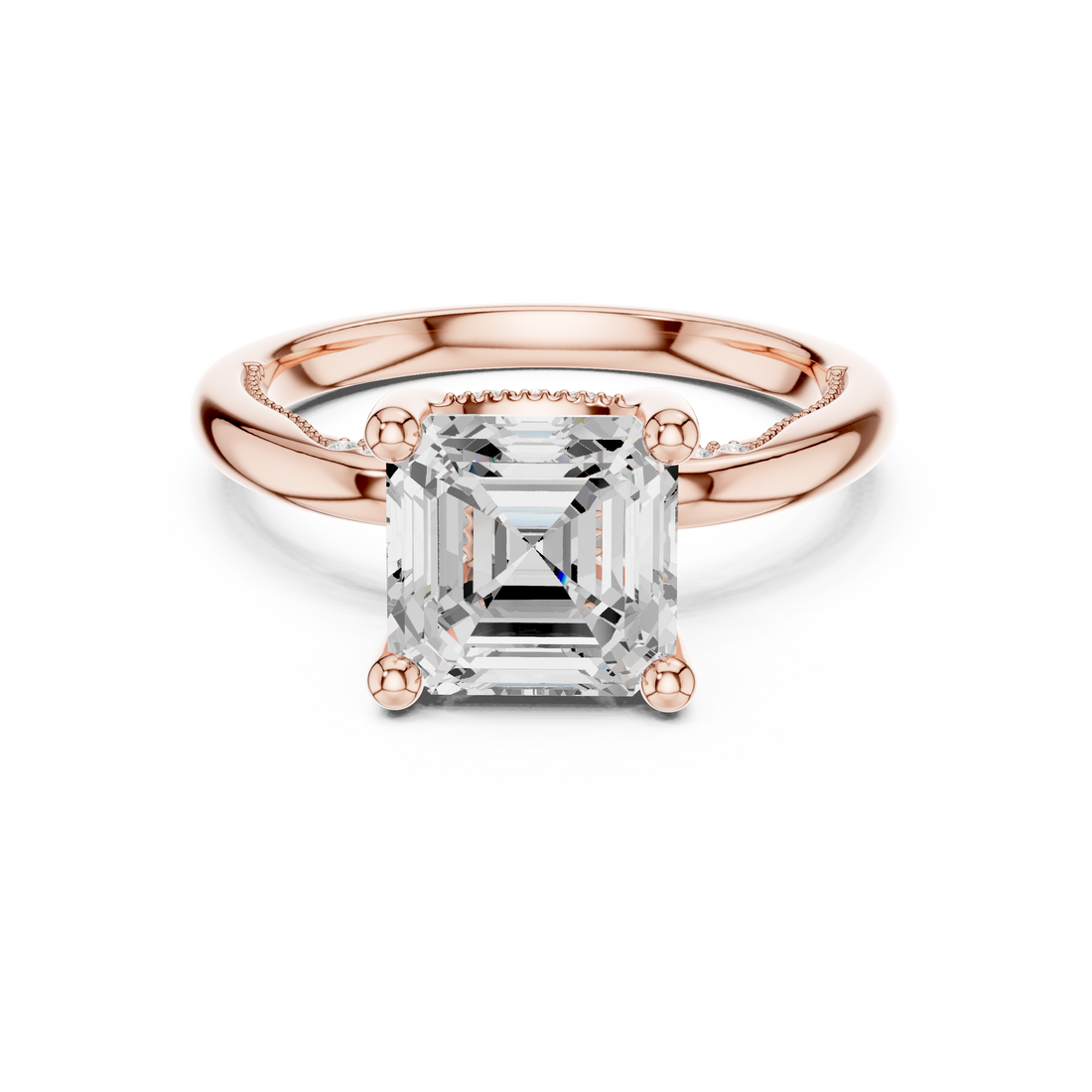 Asscher Cut Engagement Ring with Twisted Split Shank and Hidden Halo