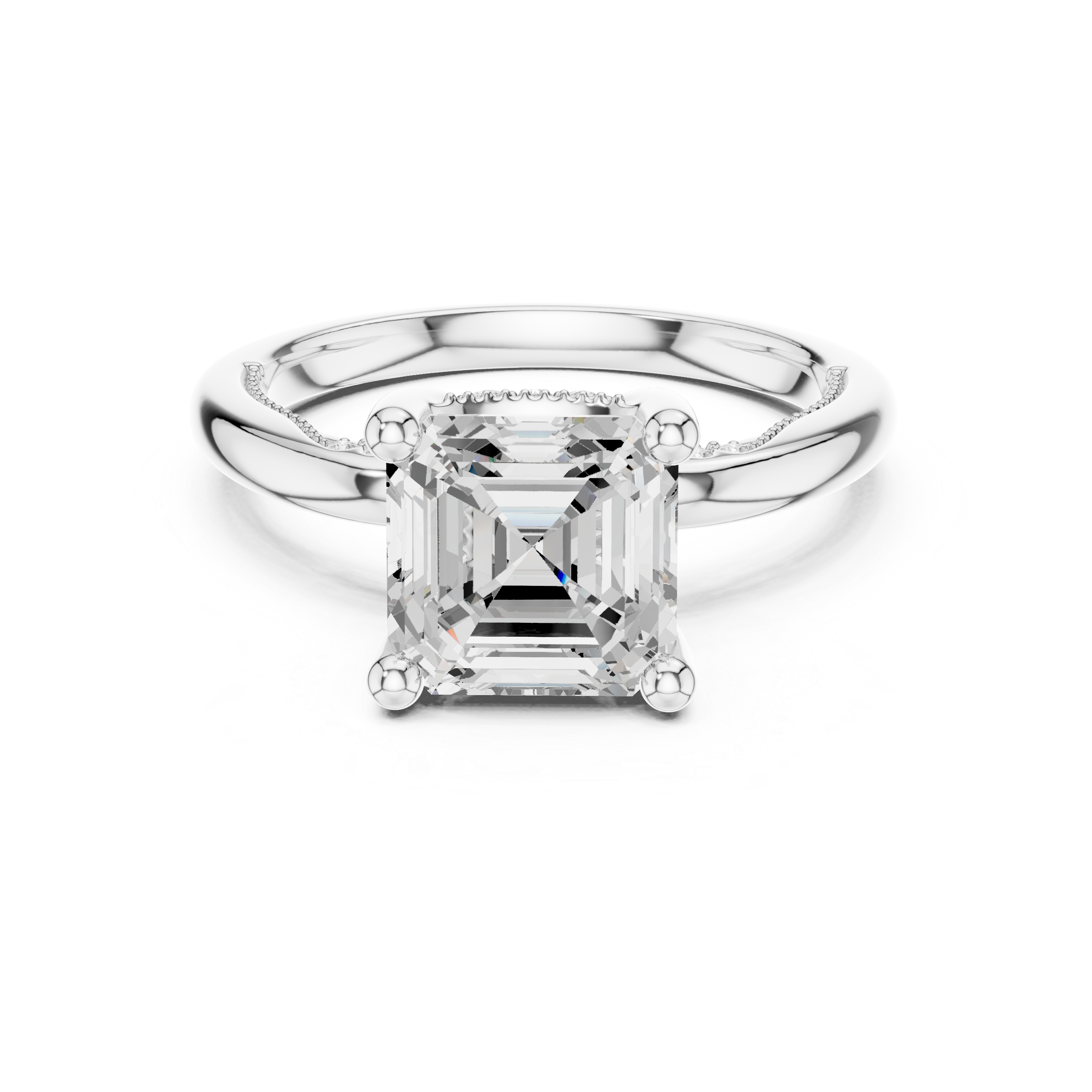 Asscher Cut Engagement Ring with Twisted Split Shank and Hidden Halo
