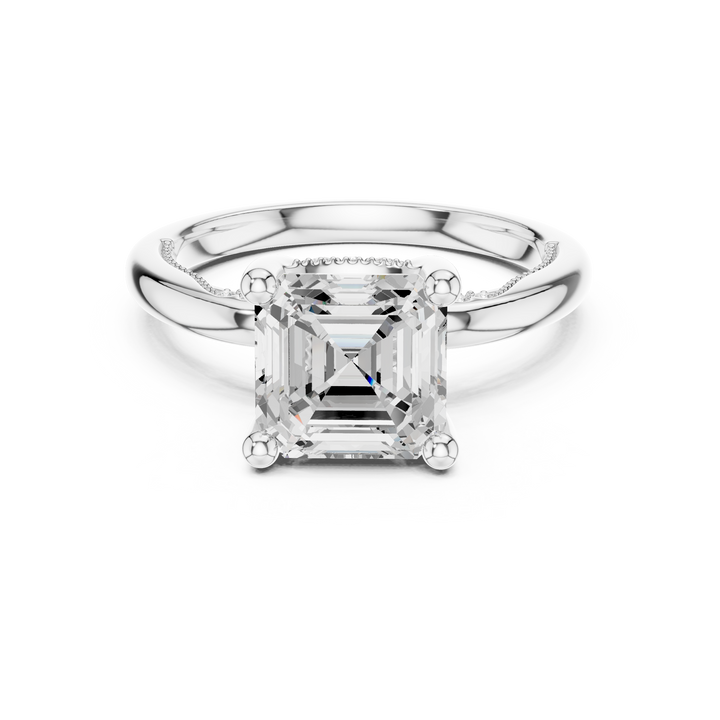 Asscher Cut Engagement Ring with Twisted Split Shank and Hidden Halo