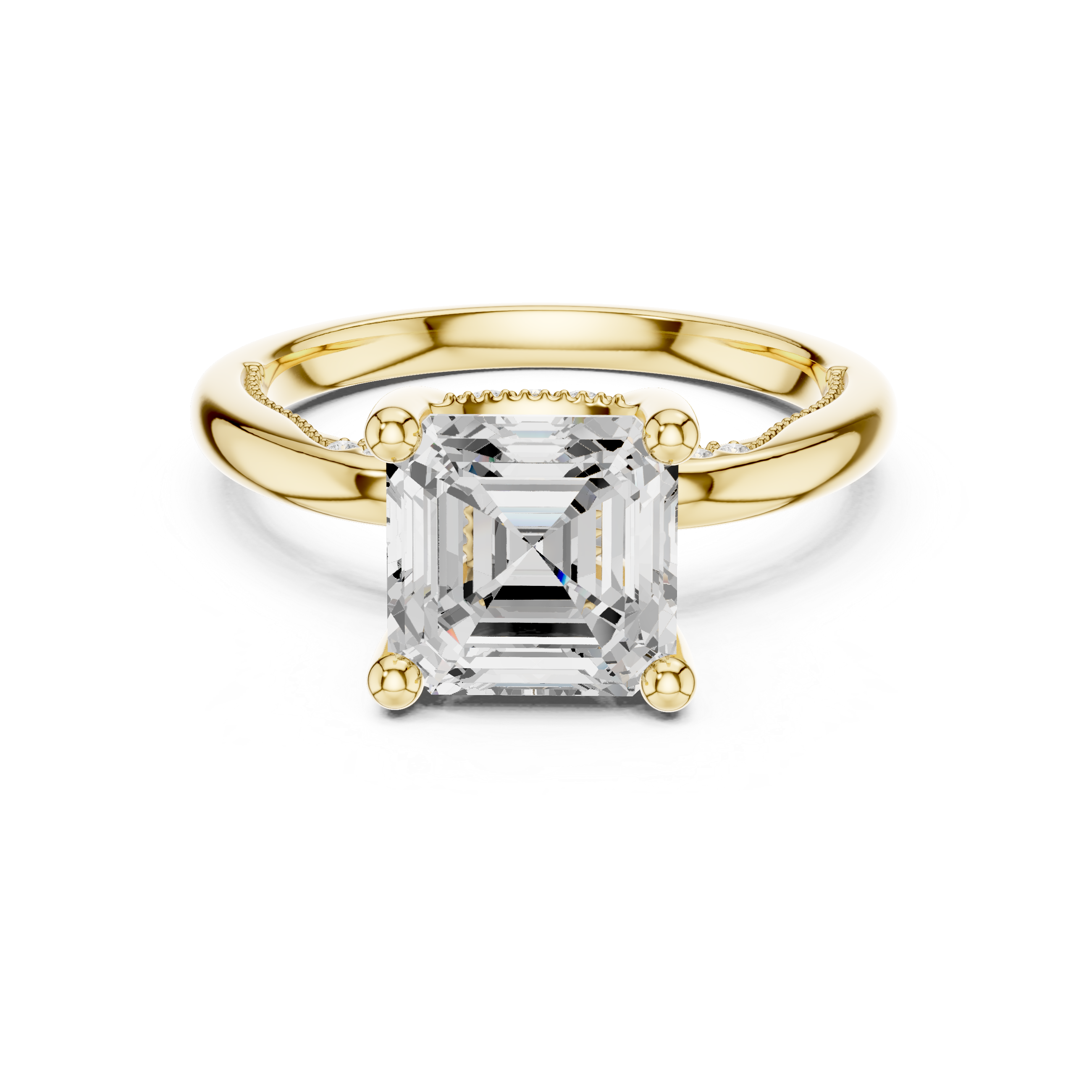 Asscher Cut Engagement Ring with Twisted Split Shank and Hidden Halo