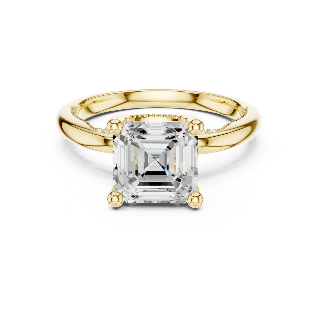 Asscher Cut Engagement Ring with Twisted Split Shank and Hidden Halo