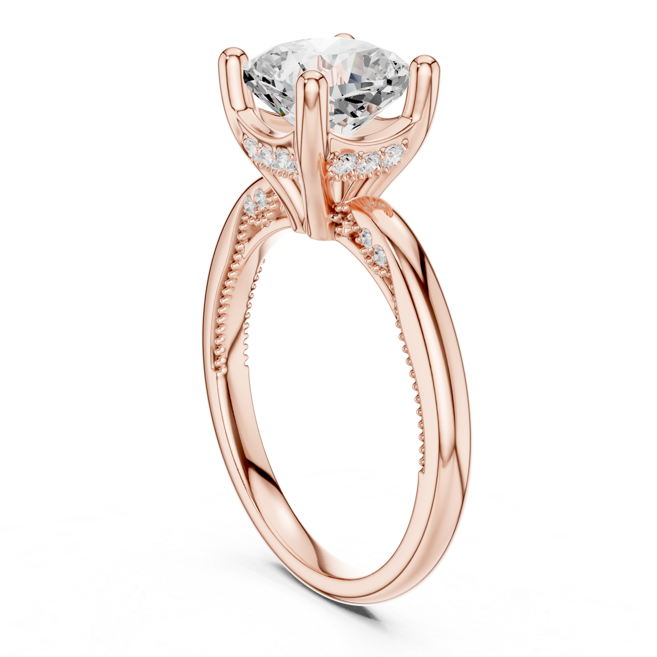Cushion Cut Engagement Ring with Twisted Split Shank and Hidden Halo