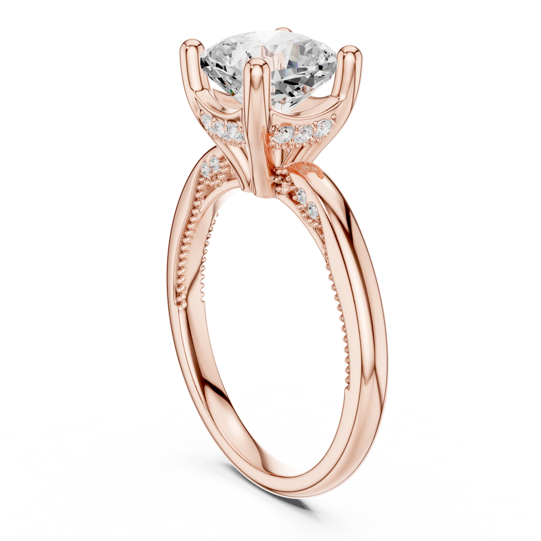 Cushion Cut Engagement Ring with Twisted Split Shank and Hidden Halo