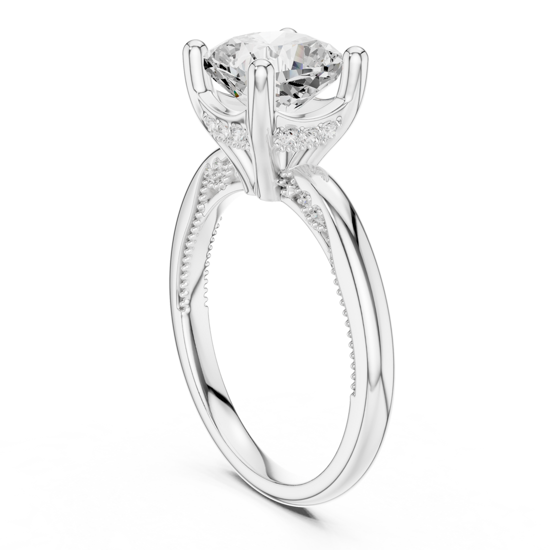 Cushion Cut Engagement Ring with Twisted Split Shank and Hidden Halo