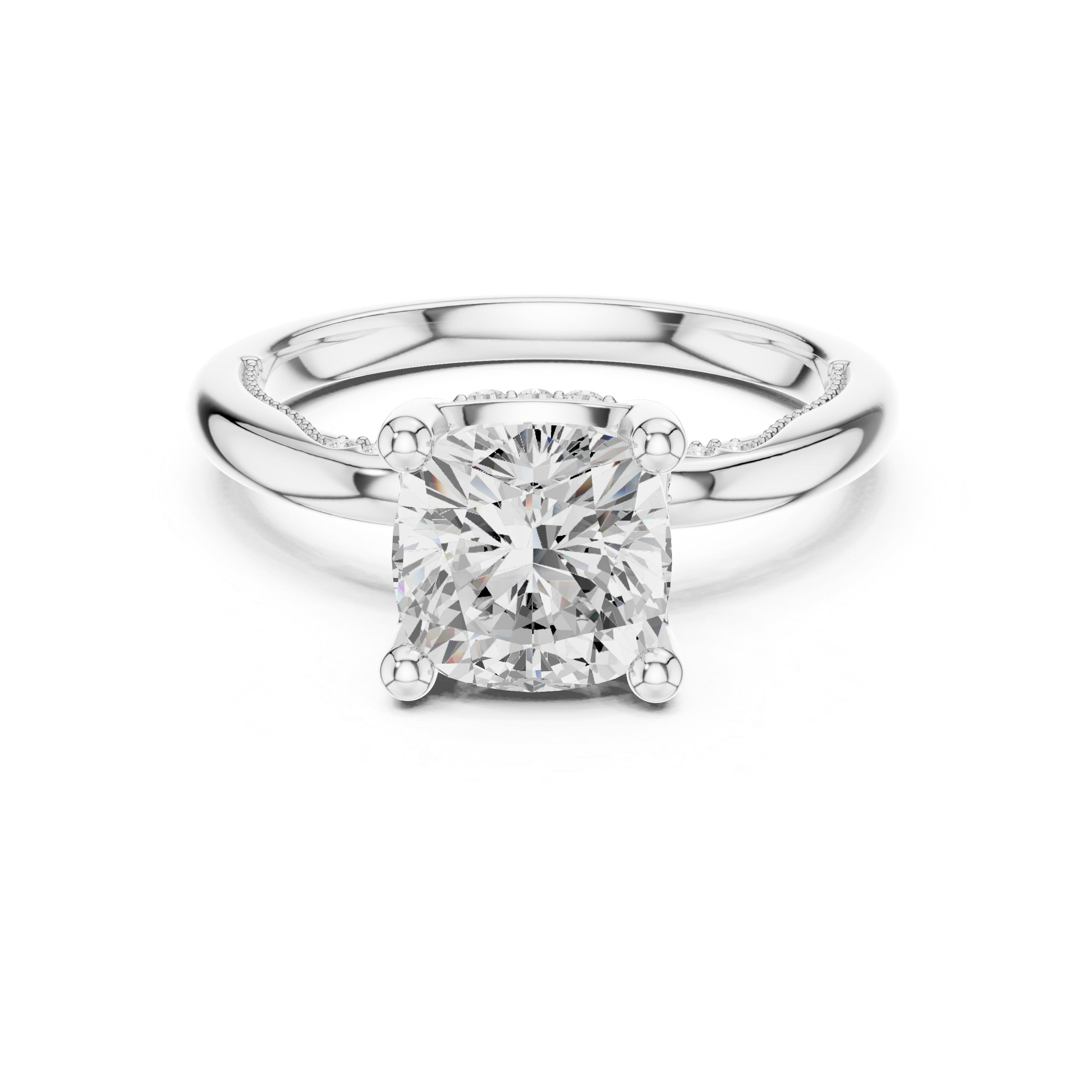 Cushion Cut Engagement Ring with Twisted Split Shank and Hidden Halo