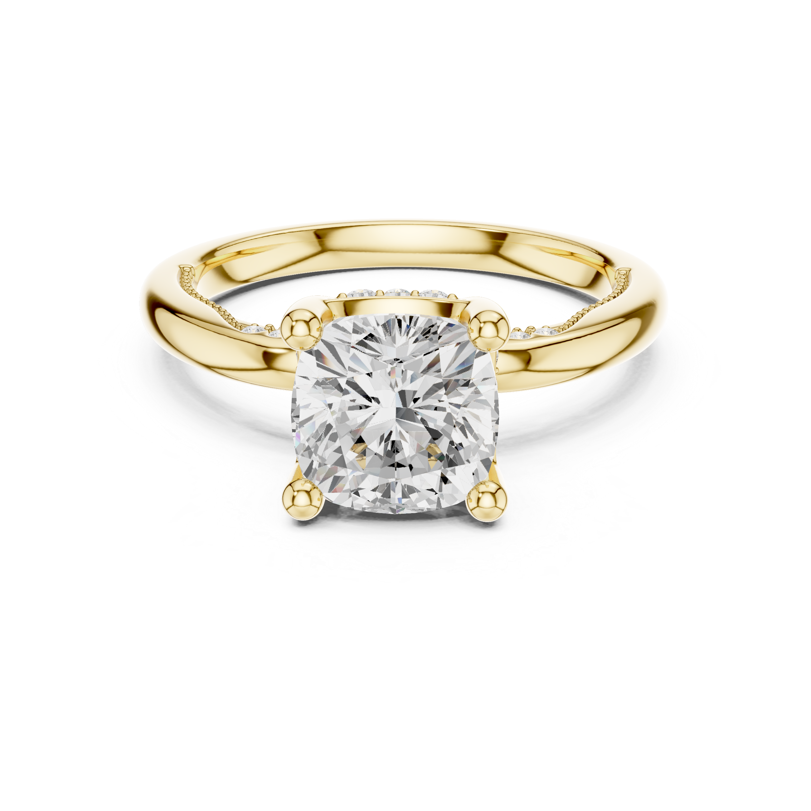 Cushion Cut Engagement Ring with Twisted Split Shank and Hidden Halo