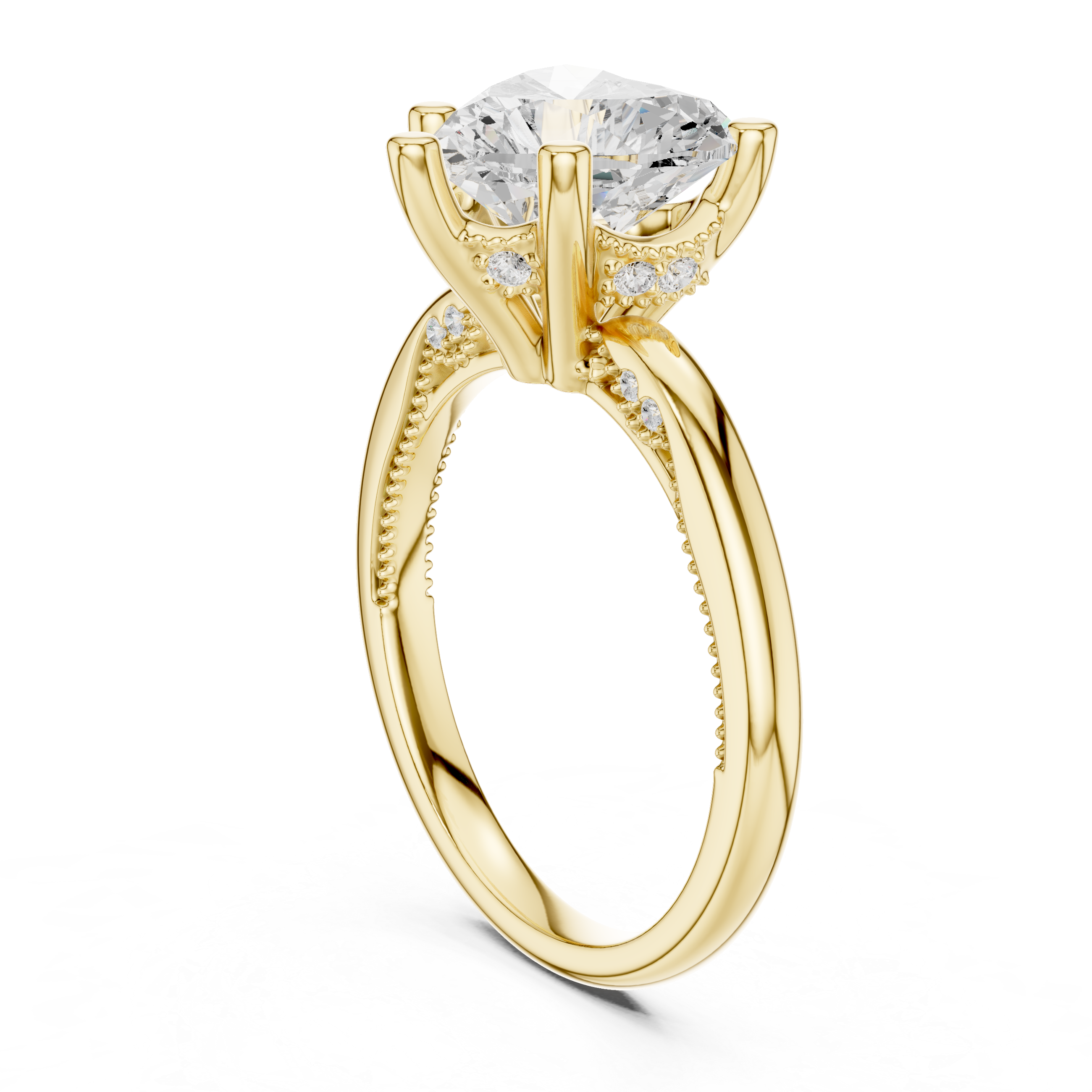 Heart Cut Engagement Ring with Twisted Split Shank and Hidden Halo