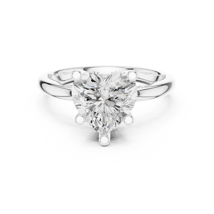 Heart Cut Engagement Ring with Twisted Split Shank and Hidden Halo