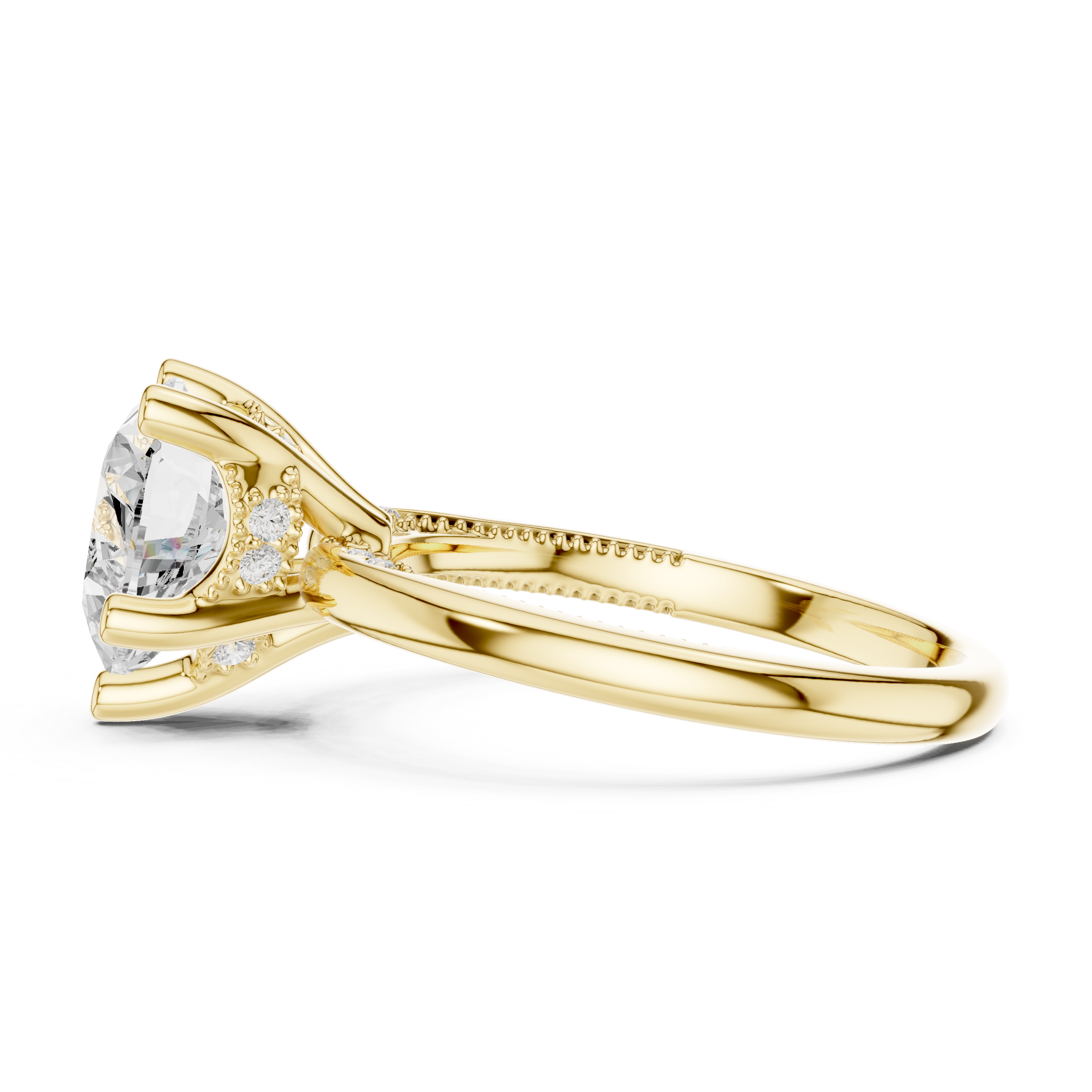 Heart Cut Engagement Ring with Twisted Split Shank and Hidden Halo
