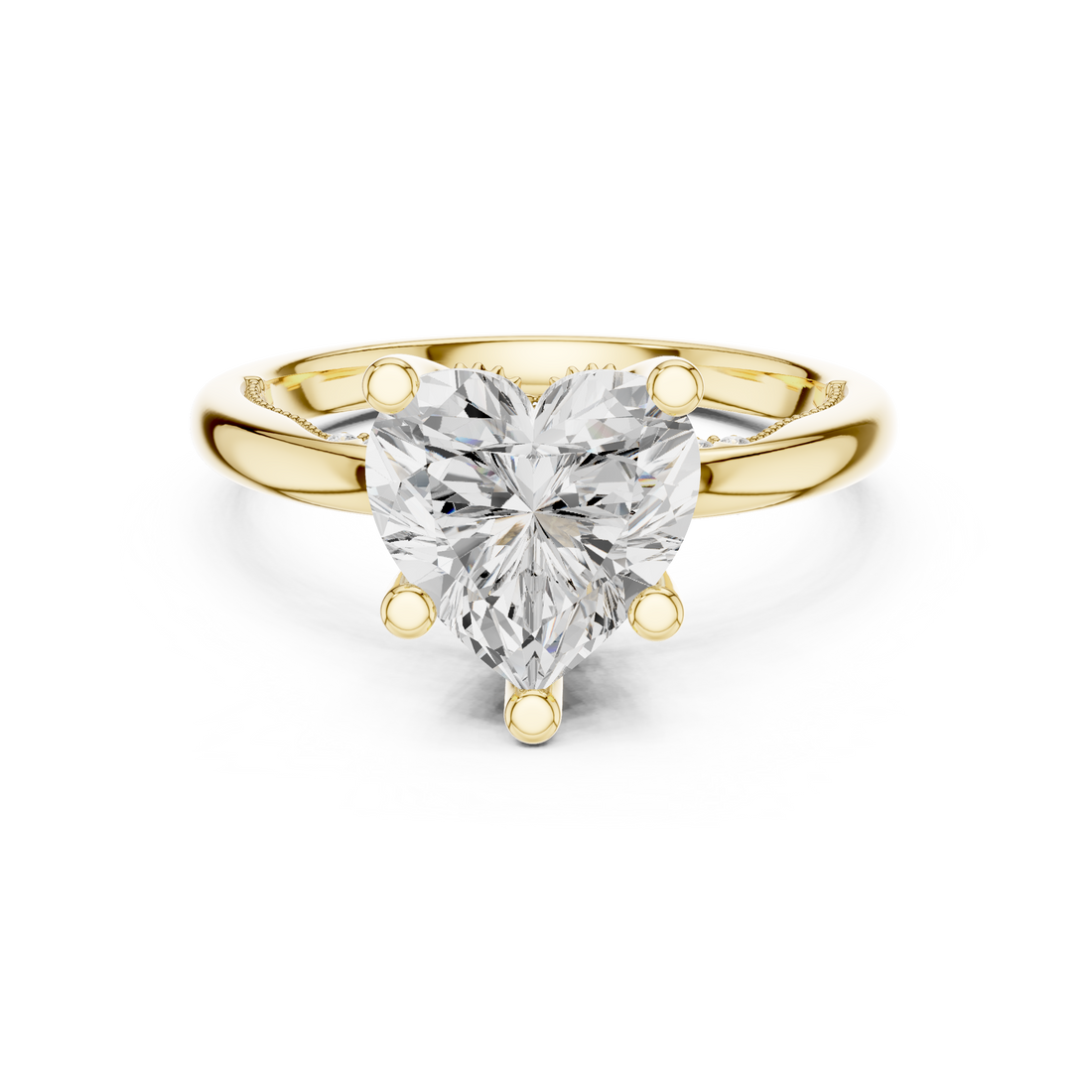 Heart Cut Engagement Ring with Twisted Split Shank and Hidden Halo