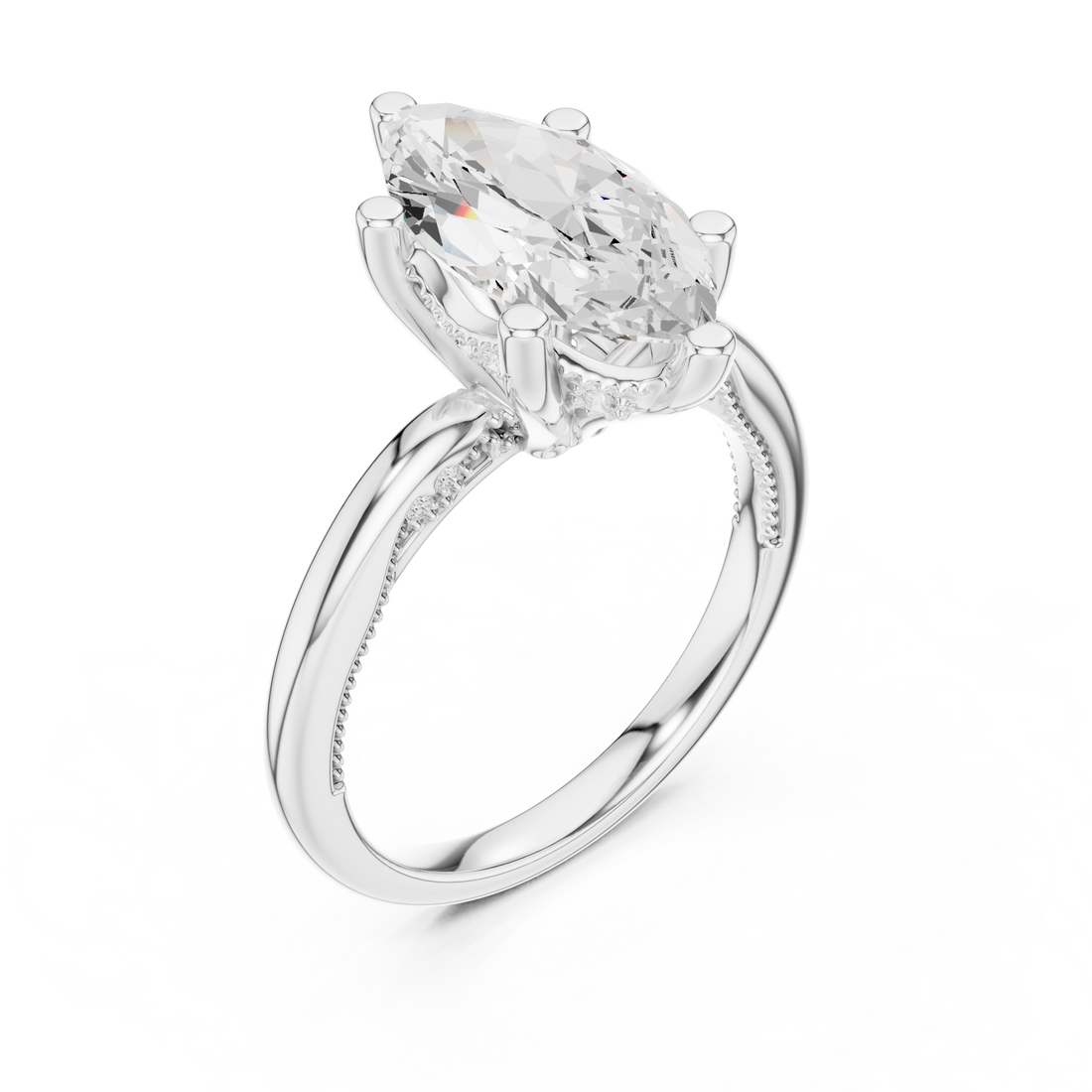 Marquise Cut Engagement Ring with Twisted Split Shank and Hidden Halo
