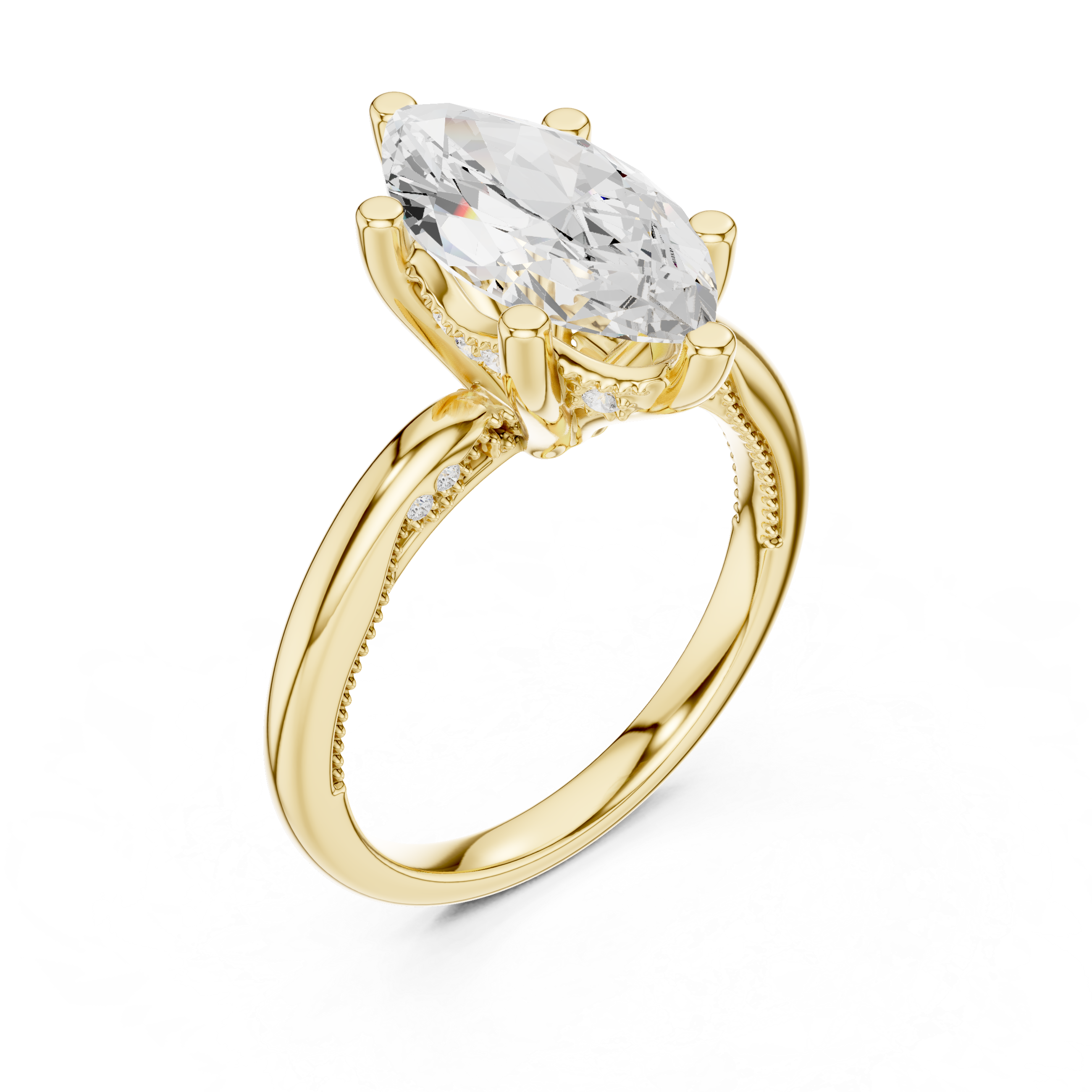 Marquise Cut Engagement Ring with Twisted Split Shank and Hidden Halo