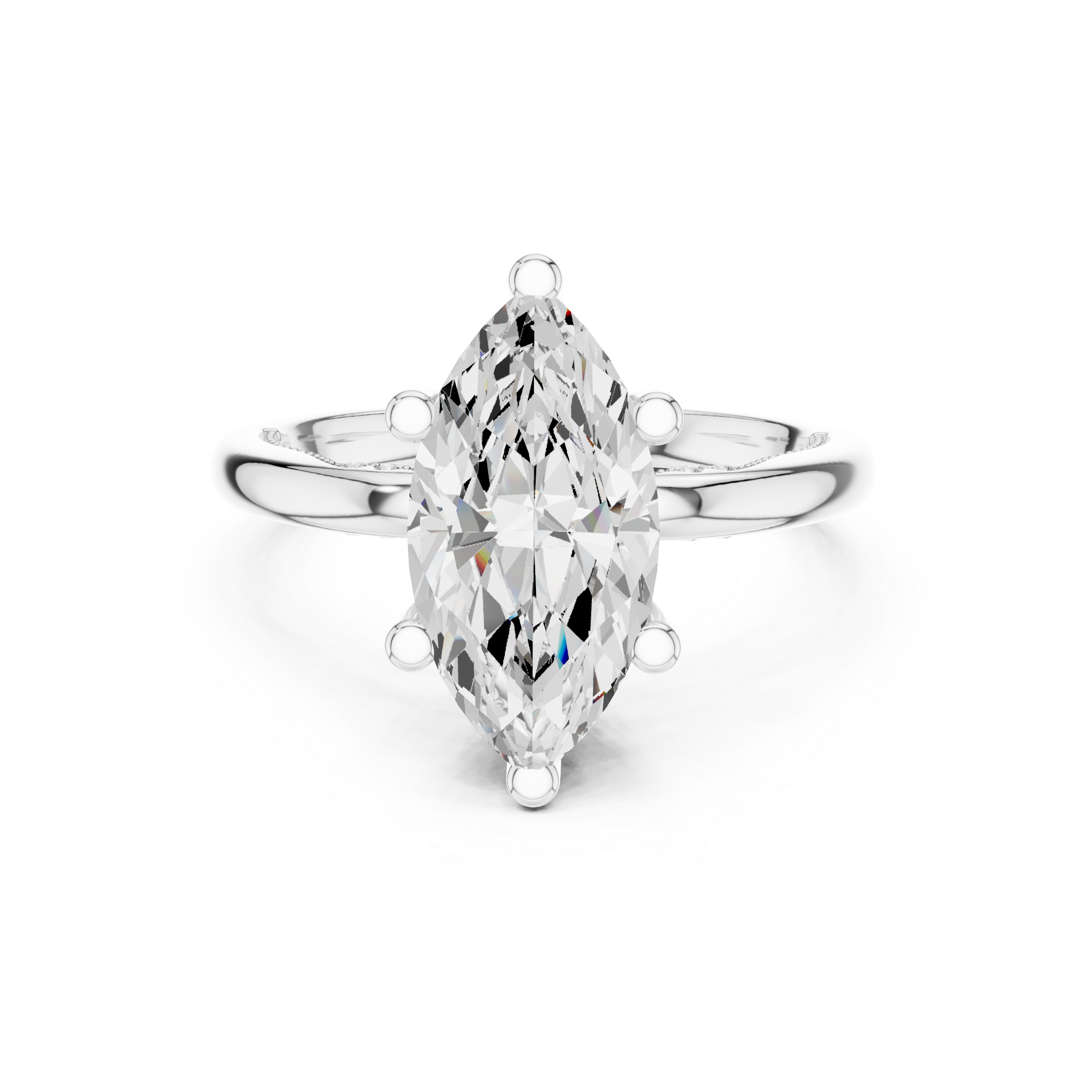 Marquise Cut Engagement Ring with Twisted Split Shank and Hidden Halo