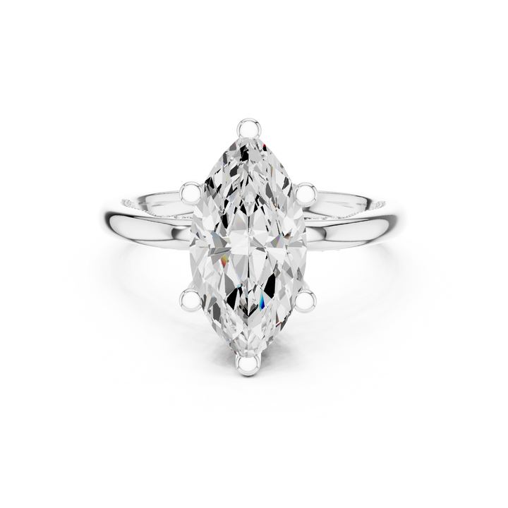 Marquise Cut Engagement Ring with Twisted Split Shank and Hidden Halo
