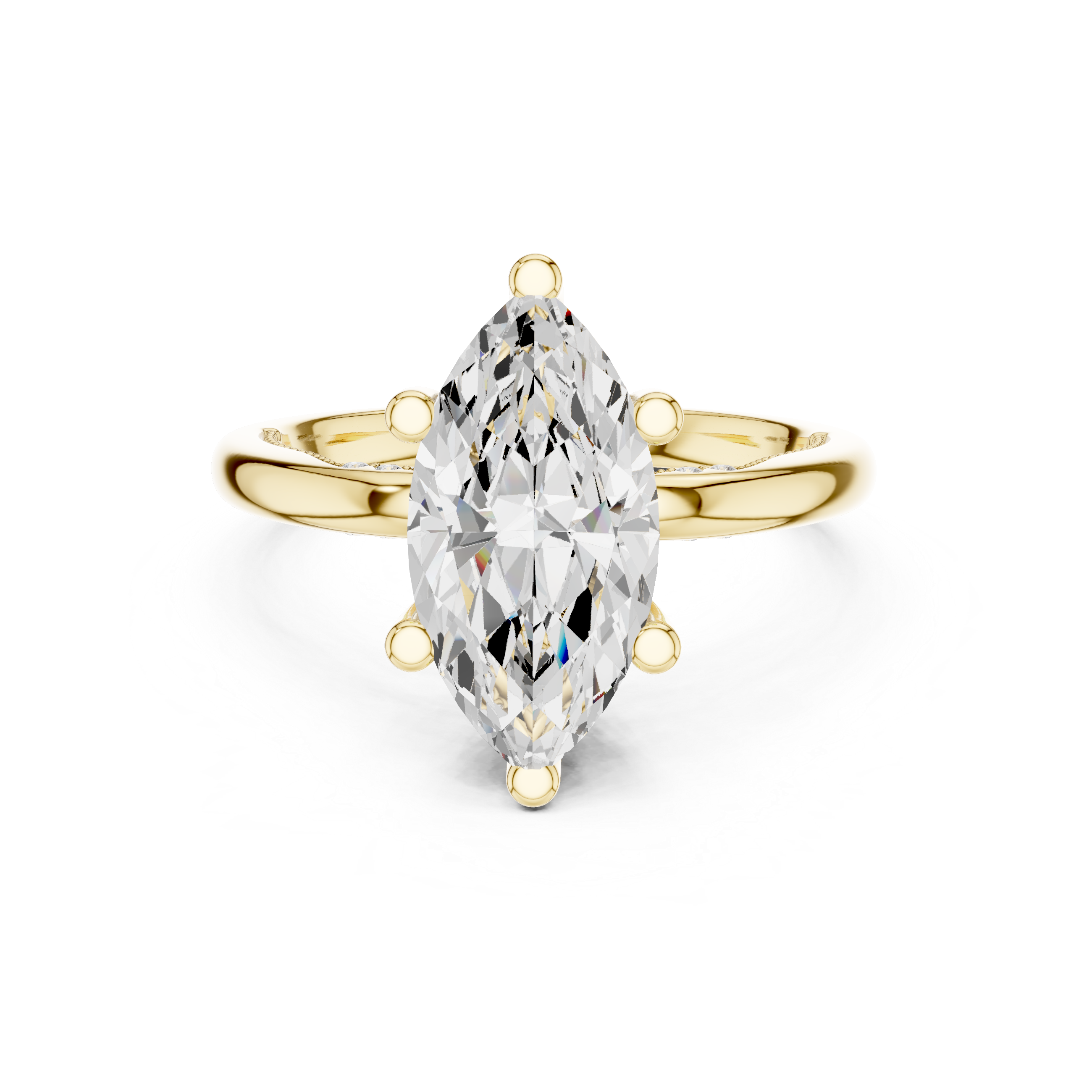 Marquise Cut Engagement Ring with Twisted Split Shank and Hidden Halo