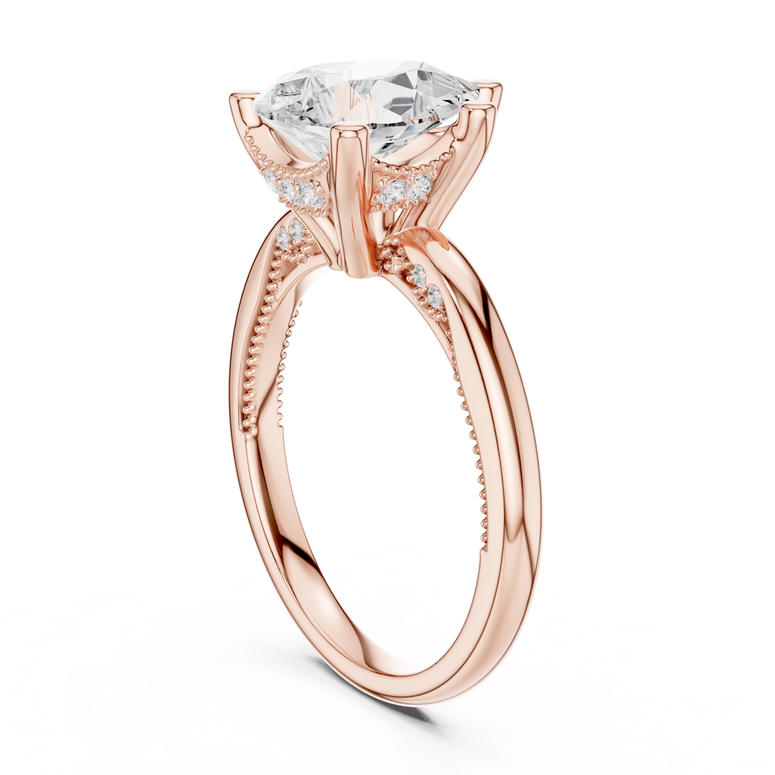 Pear Cut Engagement Ring with Twisted Split Shank and Hidden Halo