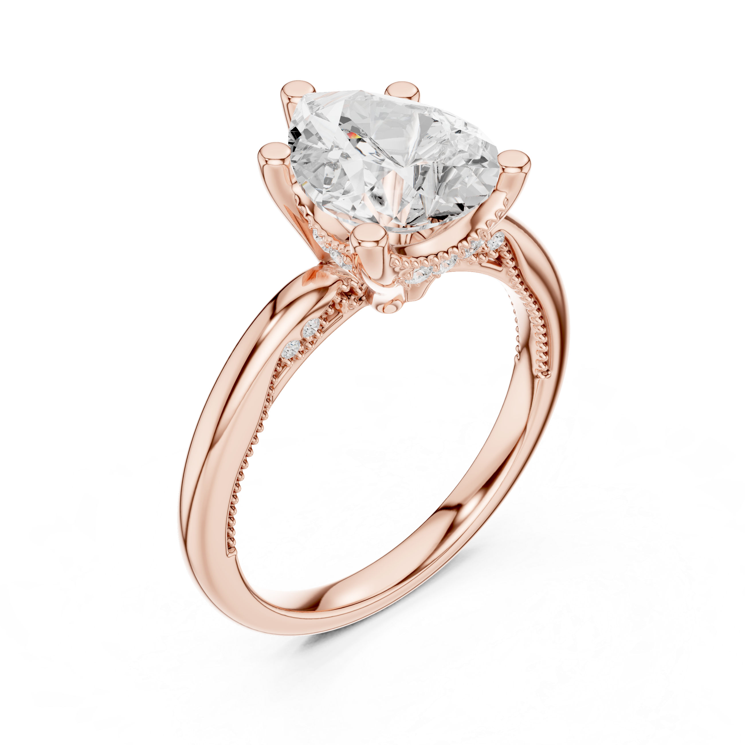 Pear Cut Engagement Ring with Twisted Split Shank and Hidden Halo