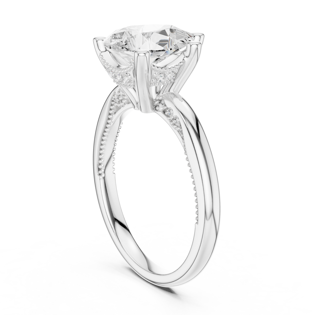Pear Cut Engagement Ring with Twisted Split Shank and Hidden Halo