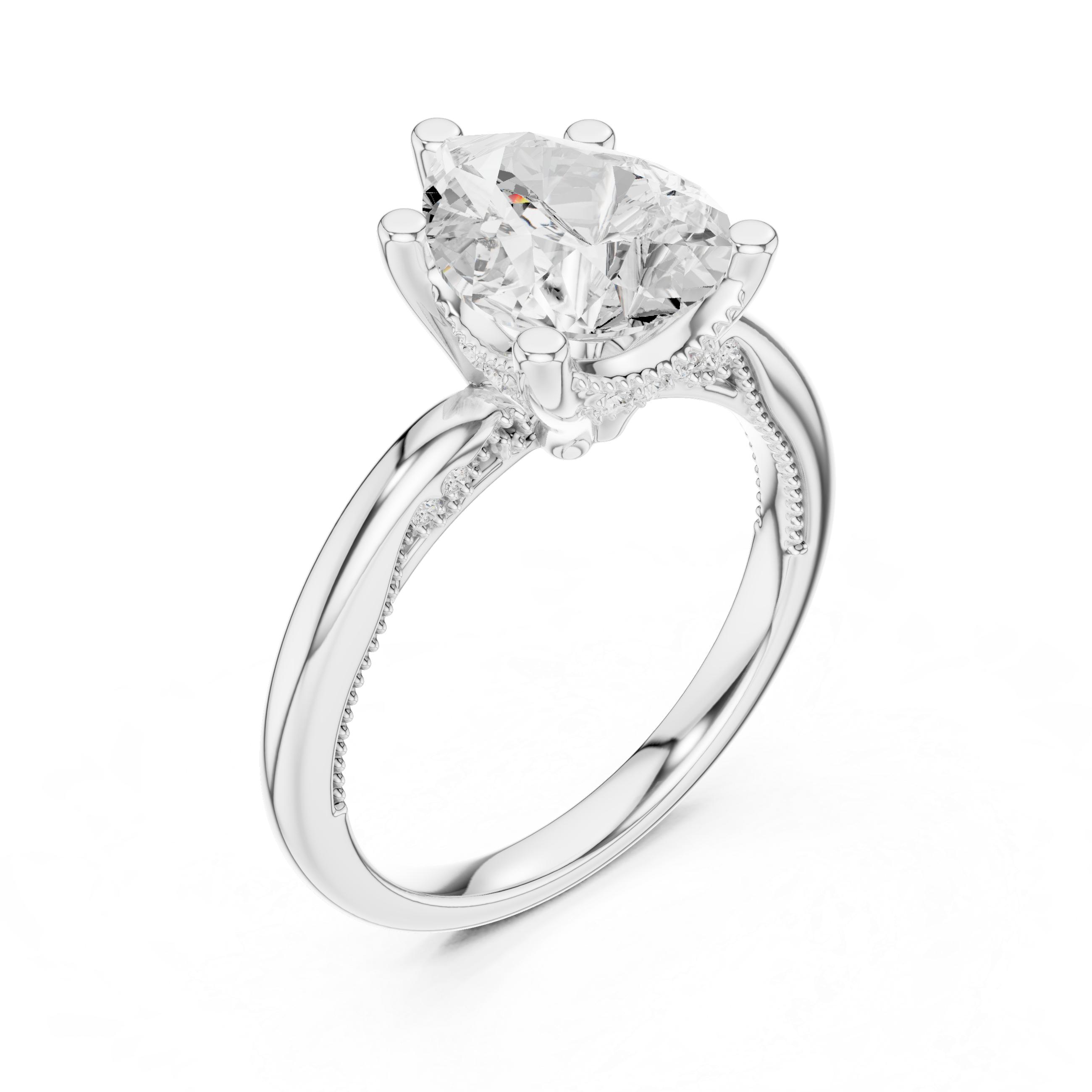 Pear Cut Engagement Ring with Twisted Split Shank and Hidden Halo