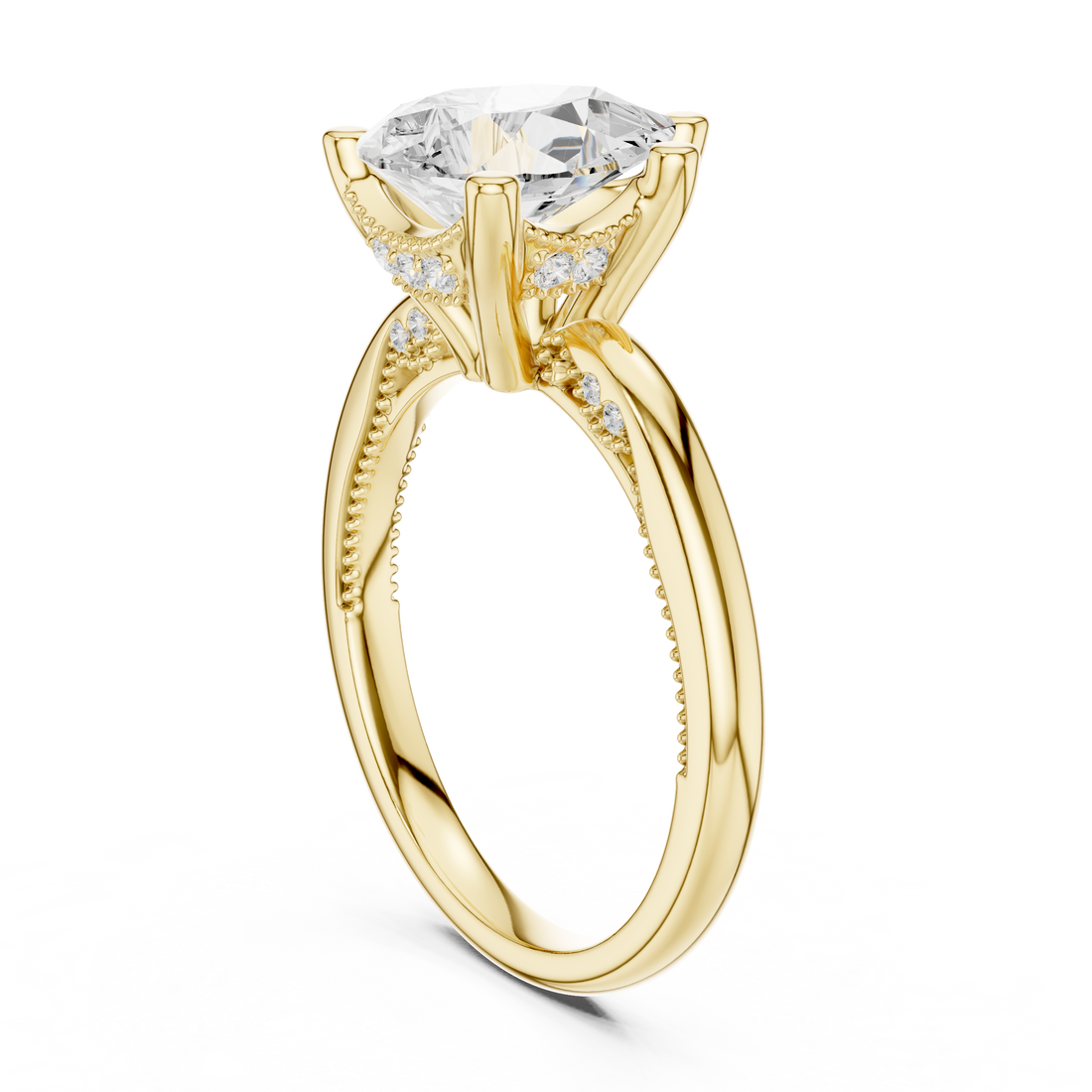 Pear Cut Engagement Ring with Twisted Split Shank and Hidden Halo