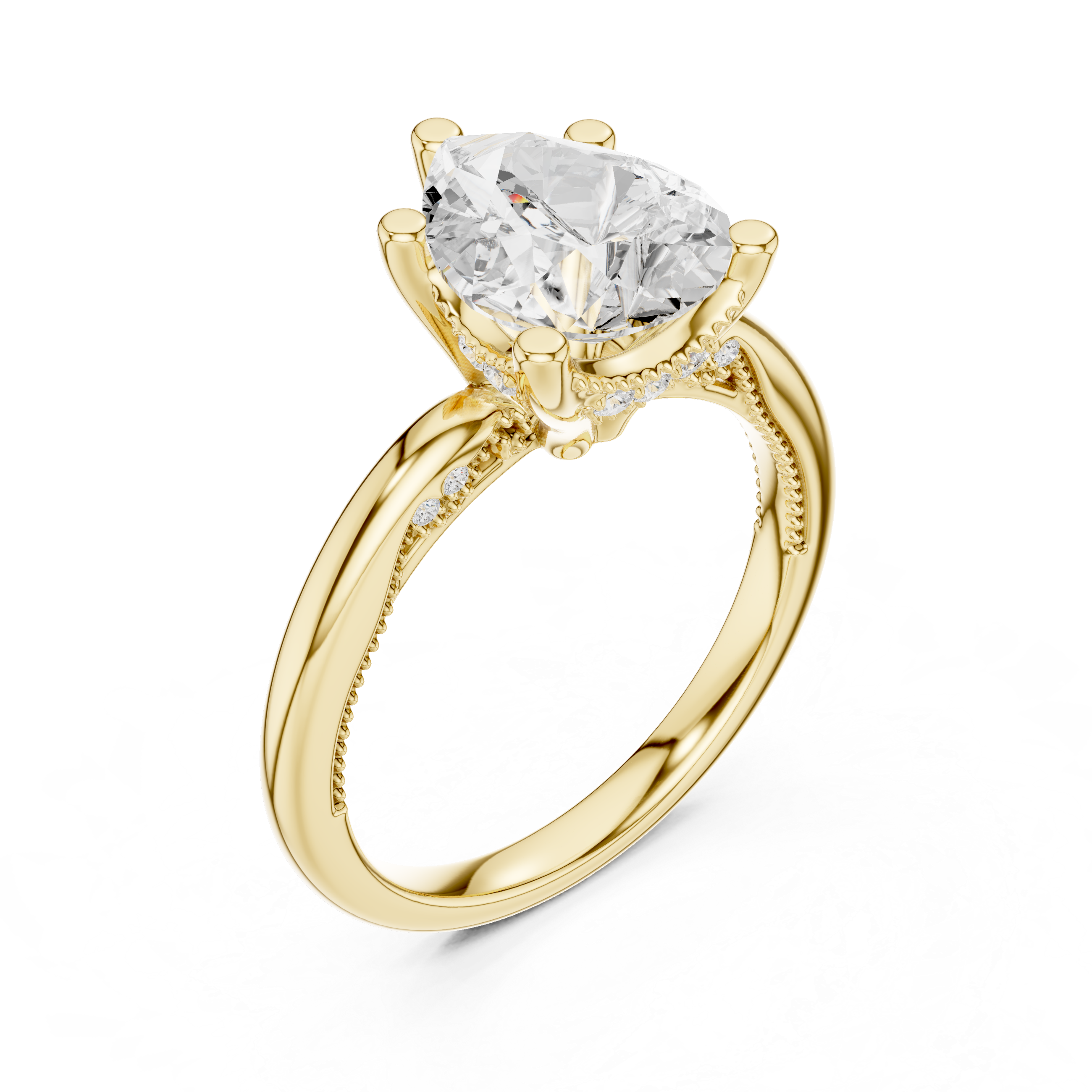 Pear Cut Engagement Ring with Twisted Split Shank and Hidden Halo