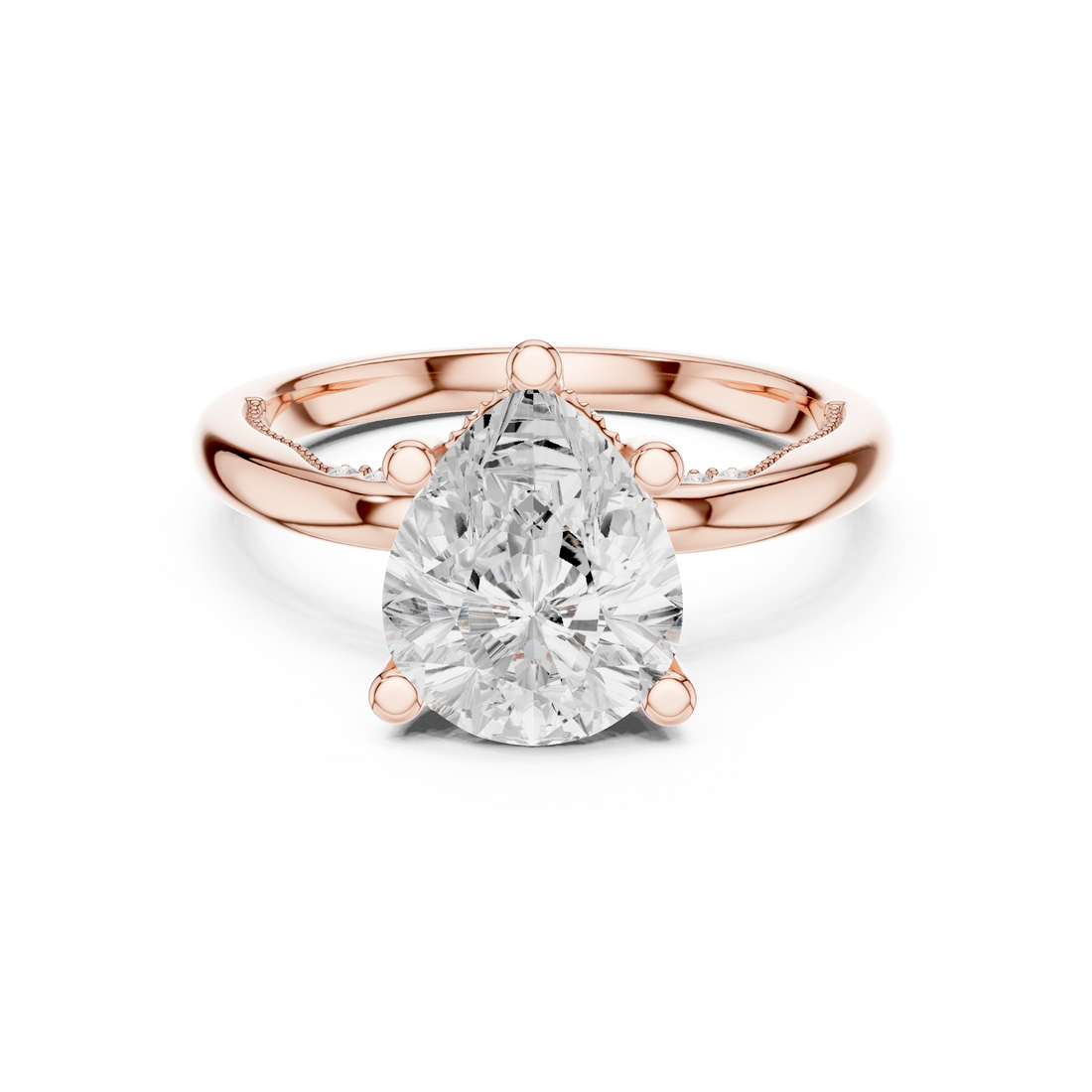 Pear Cut Engagement Ring with Twisted Split Shank and Hidden Halo