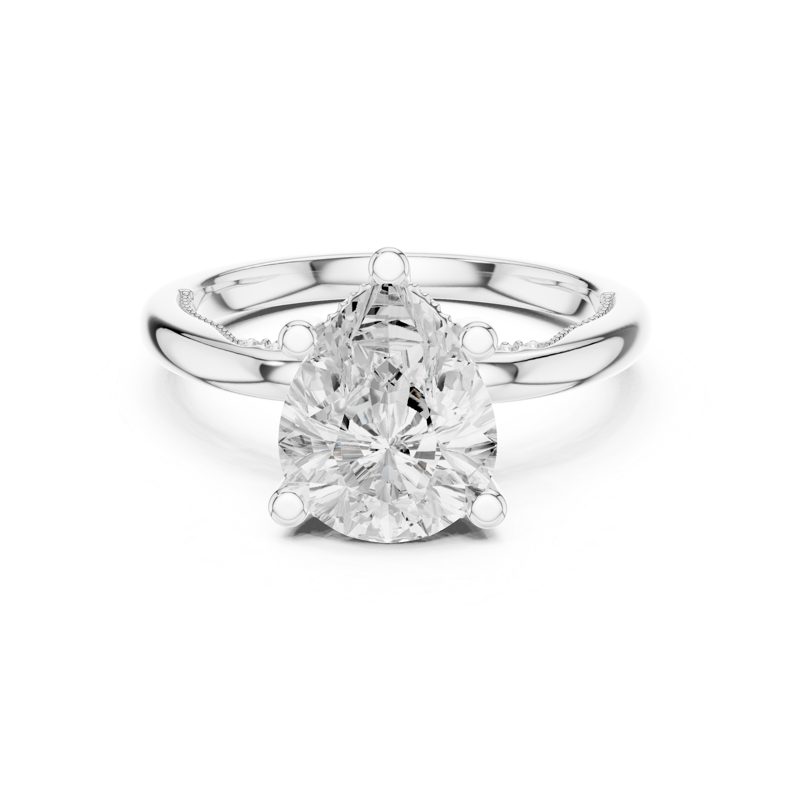 Pear Cut Engagement Ring with Twisted Split Shank and Hidden Halo