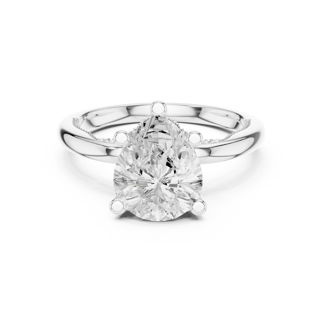 Pear Cut Engagement Ring with Twisted Split Shank and Hidden Halo