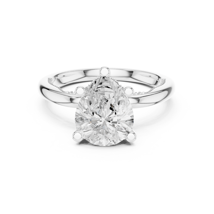 Pear Cut Engagement Ring with Twisted Split Shank and Hidden Halo