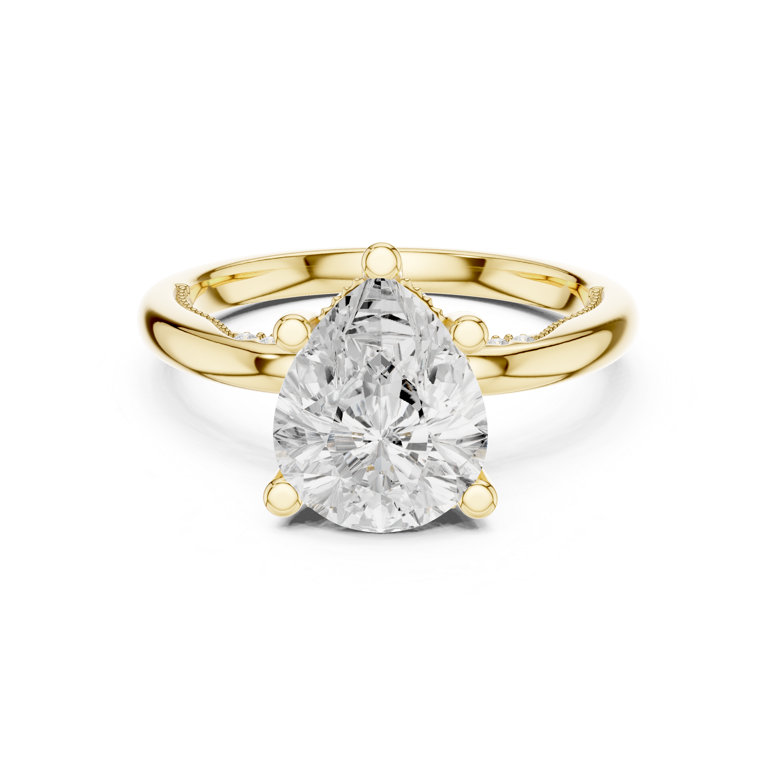 Pear Cut Engagement Ring with Twisted Split Shank and Hidden Halo