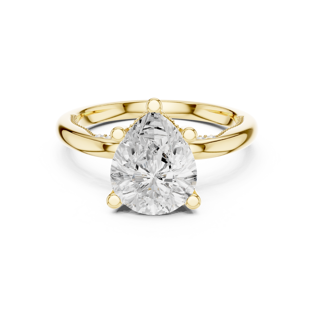 Pear Cut Engagement Ring with Twisted Split Shank and Hidden Halo